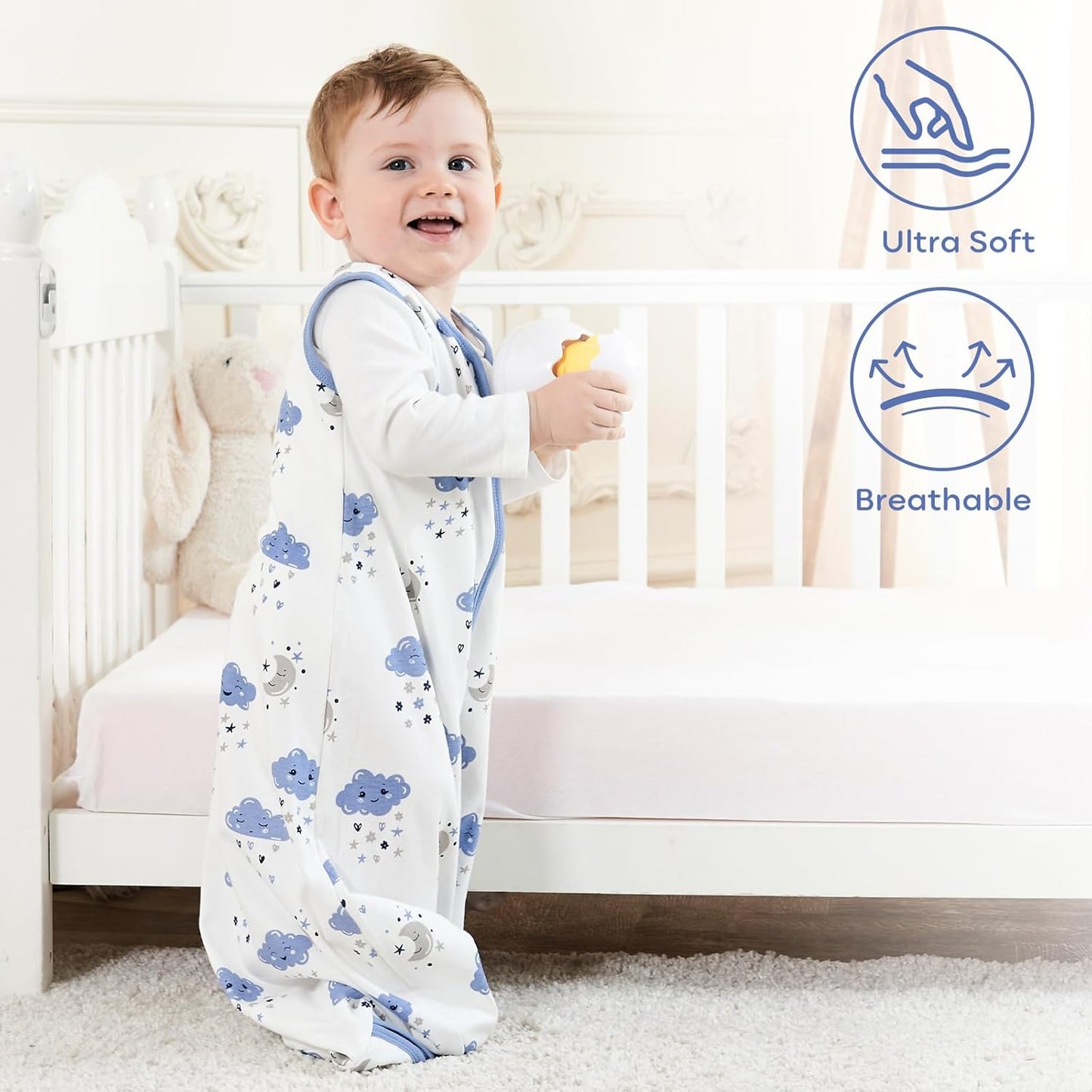 Yoofoss Baby Sleep Sack - 100% Organic Cotton Wearable Blanket | 12-18 Months, 2-Way Zipper, 3 Pack
