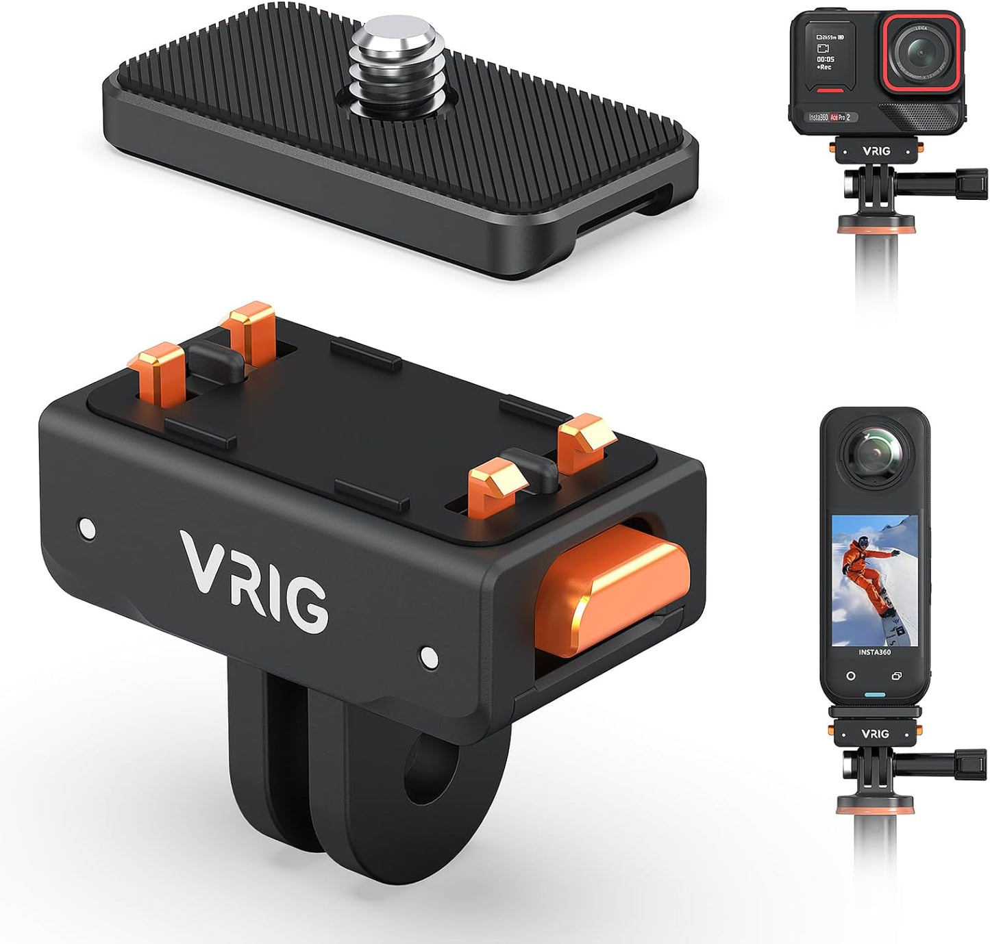 VRIG 360 2, 2-Prong 1/4" X5/ X4 X4/ X3 Magnetic Quick Release Mount for Insta ACE/ACE PRO/ACE PRO Quick & Convenient