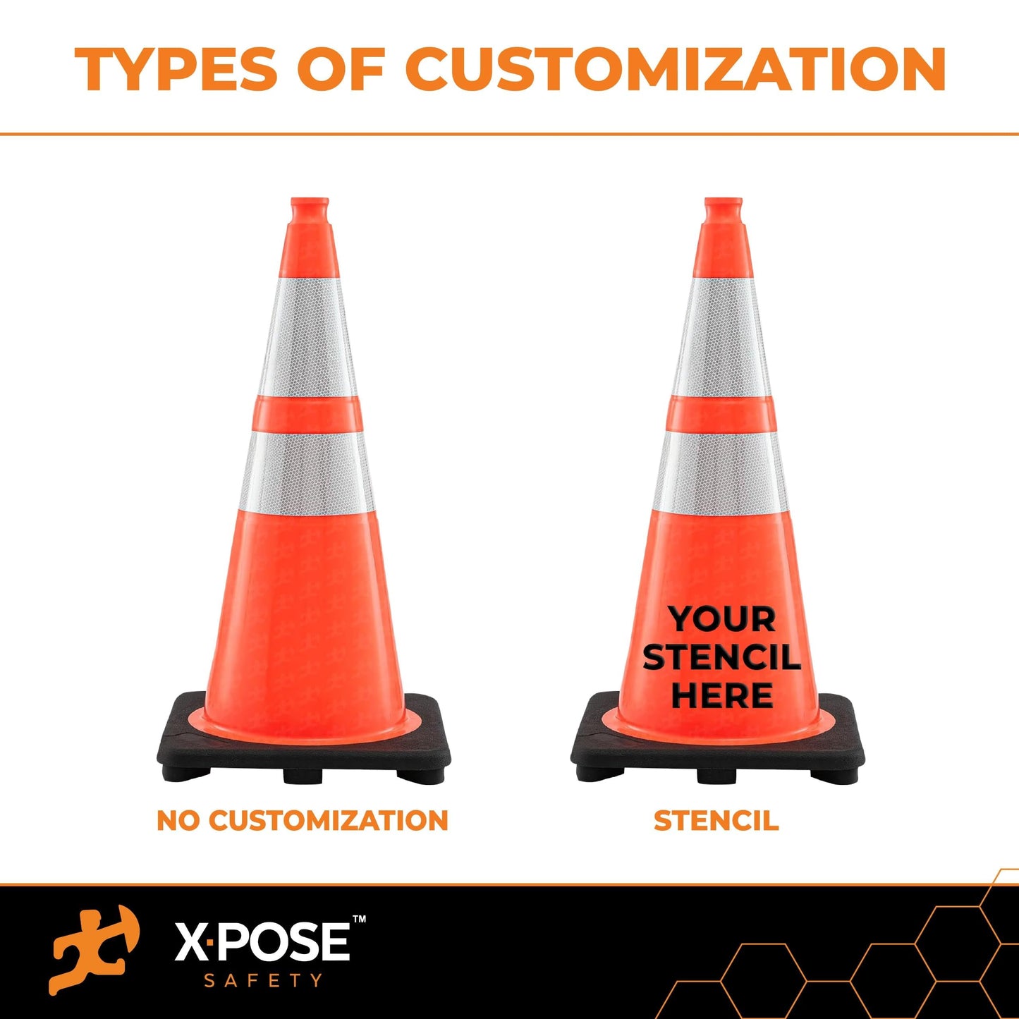 Xpose Safety 18" Orange Traffic Cones 6" Collar - Bulk Half Pallet 450 Pack Multipurpose PVC Plastic Safety Cone for Parking, Soccer, Caution, Kids, and Construction - Custom Stenciling Available