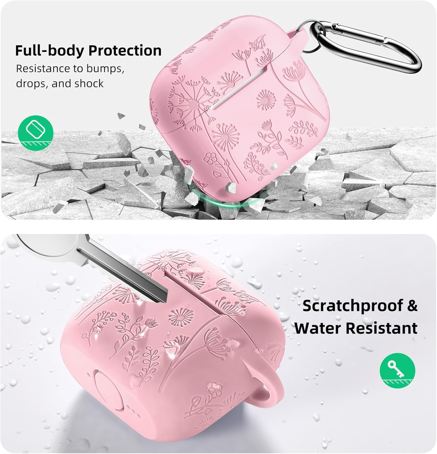 Lerobo 4 4 2024 for Airpods Case Cover with Cleaner Kit, Cute Flower Engraved Silicone Protective Case Cover