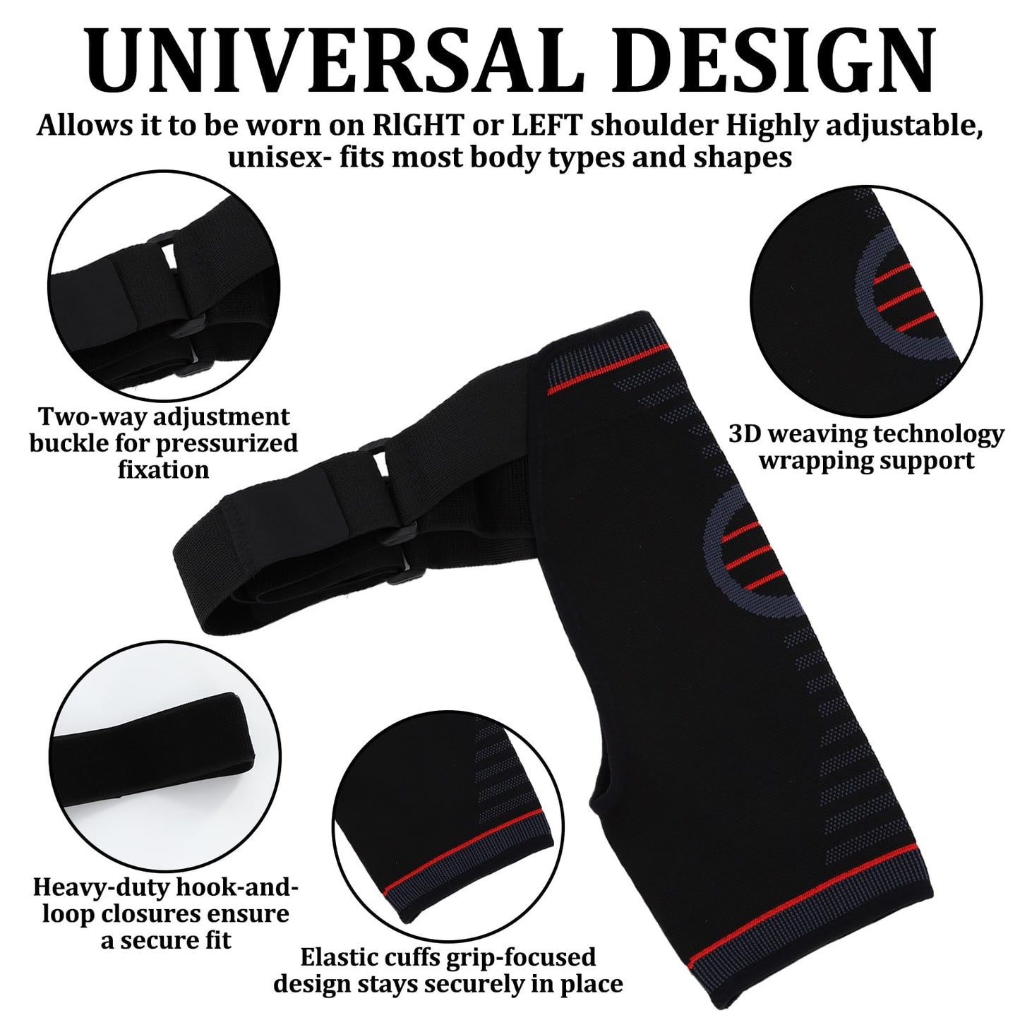 Giococo Adjustable Shoulder Brace for Women & Men,Shoulder Pain Relief & Sports Protection，Rotator Cuff Compression Sleeve With replacement straps -One Size Fits Most (Black)