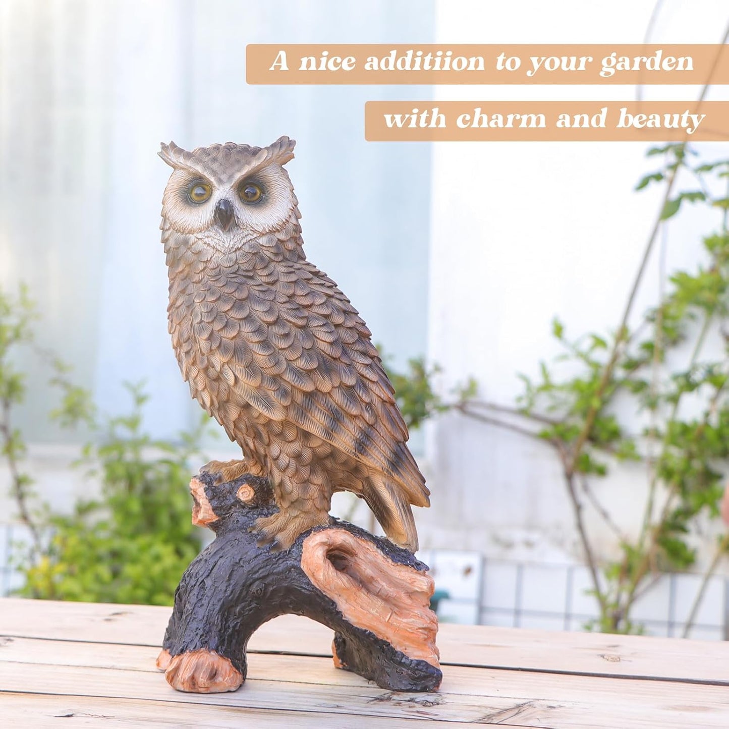 Skiennix Owl Garden Statue - Perching Forest Owl Resin Figurine for Indoor & Outdoor Decor | Yard & Patio Accent