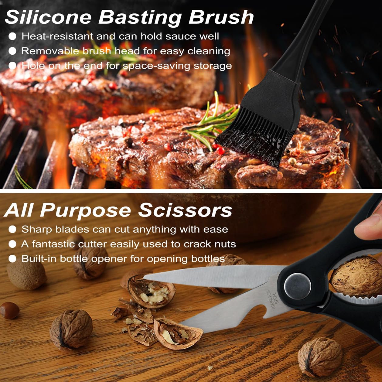 POLIGO BBQ Grill Accessories Set - 29 PCS Stainless Steel Tools with Storage Bag | Perfect Grilling Gifts for Men, Black