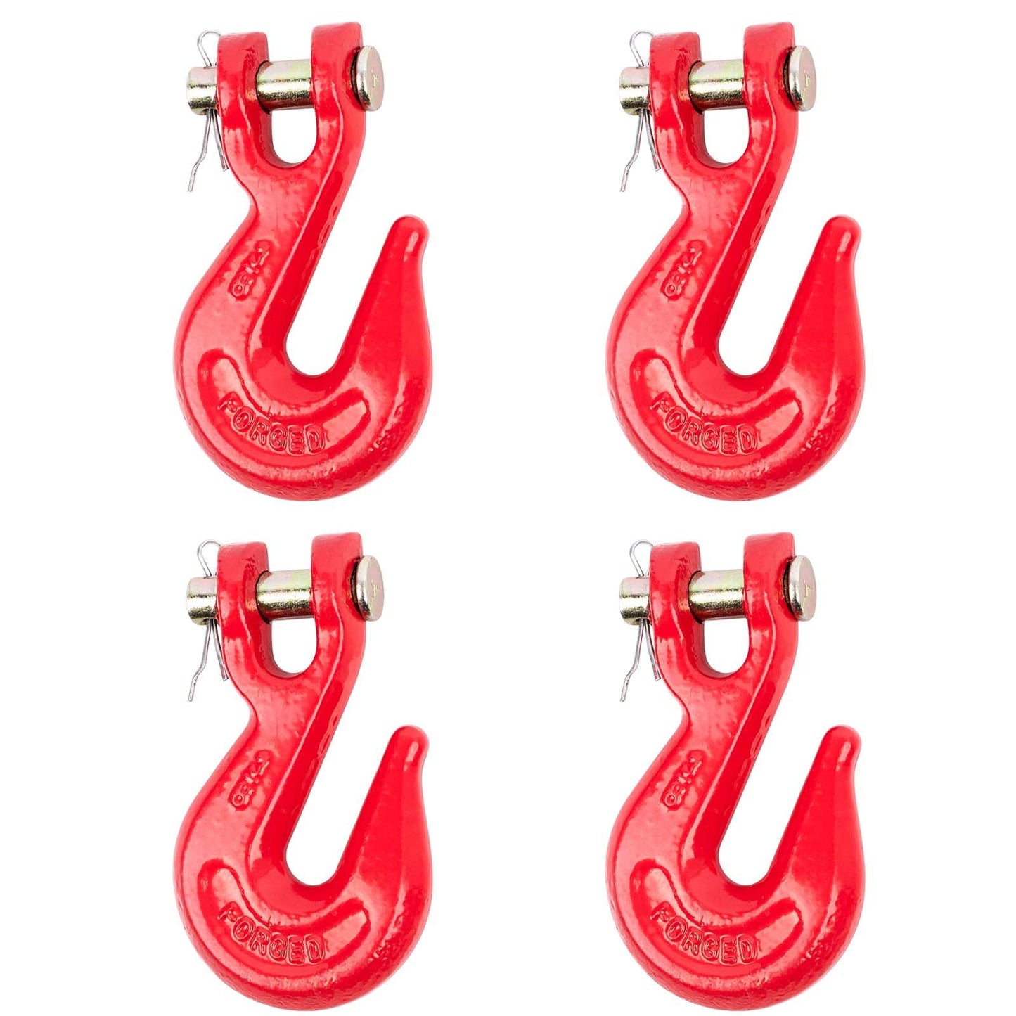 Lechansen 3/8'' G80 Chain Hook, 4 Pack Grade 80 Clevis Hooks Grab Hook, 7,100 Lbs Working Load Limit, Tow Hooks Heavy Duty for G80 Transport Chain and Binders, Trailer Truck - Red