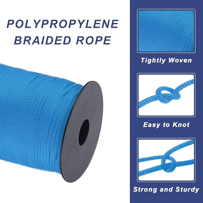 MECCANIXITY 1/8 Inch Polypropylene Rope Braided Ropes, 328ft Nylon Rope Hollow Utility Cord for Clothesline, Camping, Hiking, Outdoor, Navy Blue
