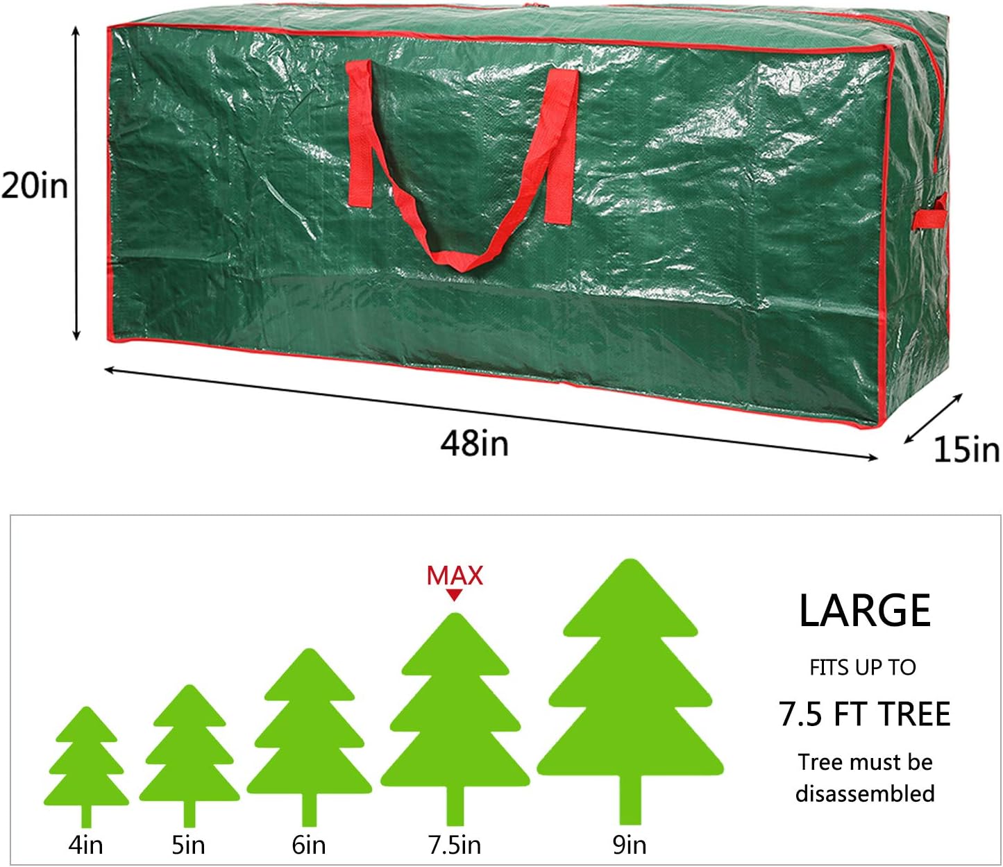 Sattiyrch Christmas Tree Storage Bag - Waterproof Protection for Up to 7.5 ft Trees | Durable Handles & Dual Zipper (Green)