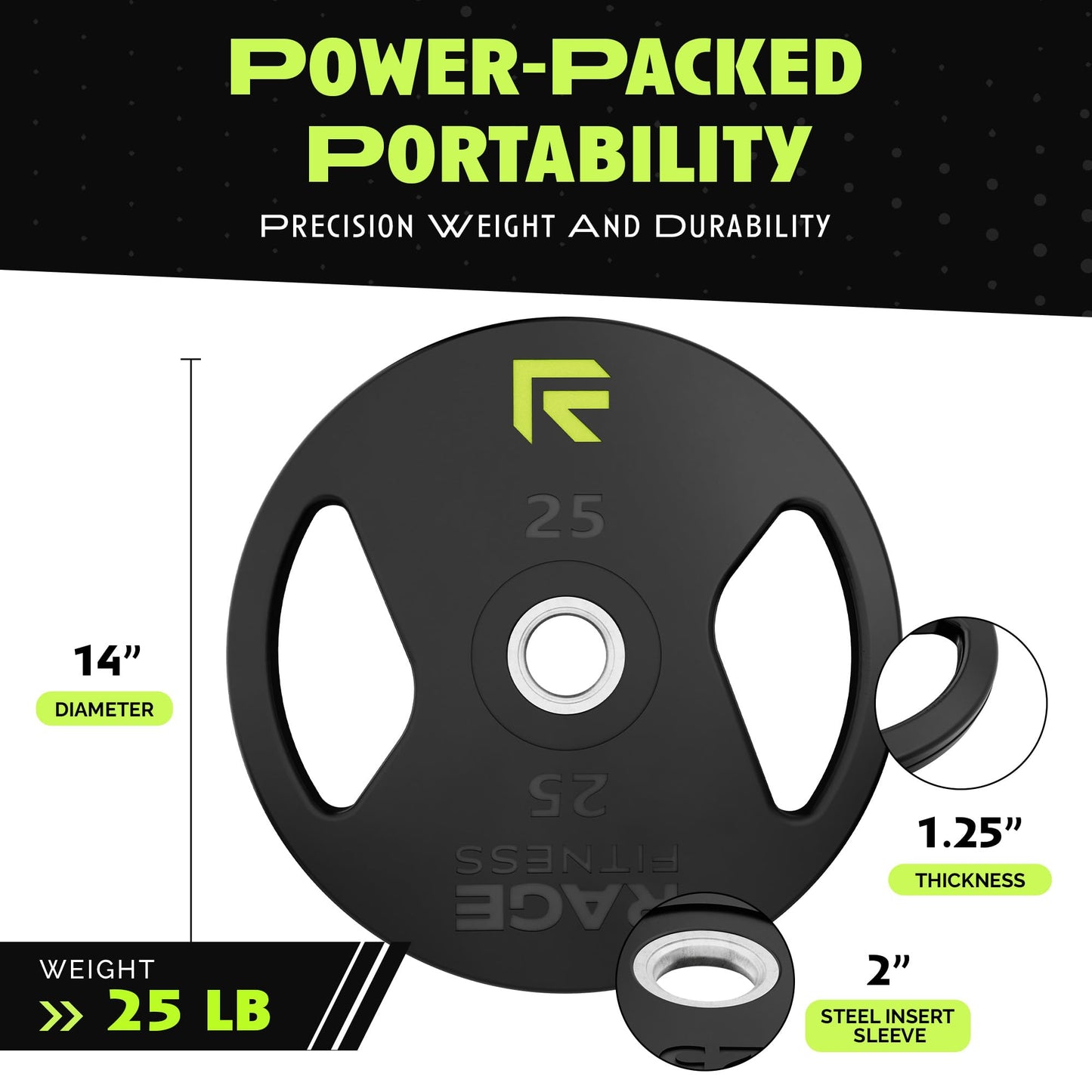 Rage Fitness Cast Iron Weight Plates, Rubber Coated, 2" Steel Insert (5lb, 10lb, 25lb, 45lb - SOLD INDIVIDUALLY), Rubber Weight Plates for Strength Training, Bench Press, Squats, Powerlifting