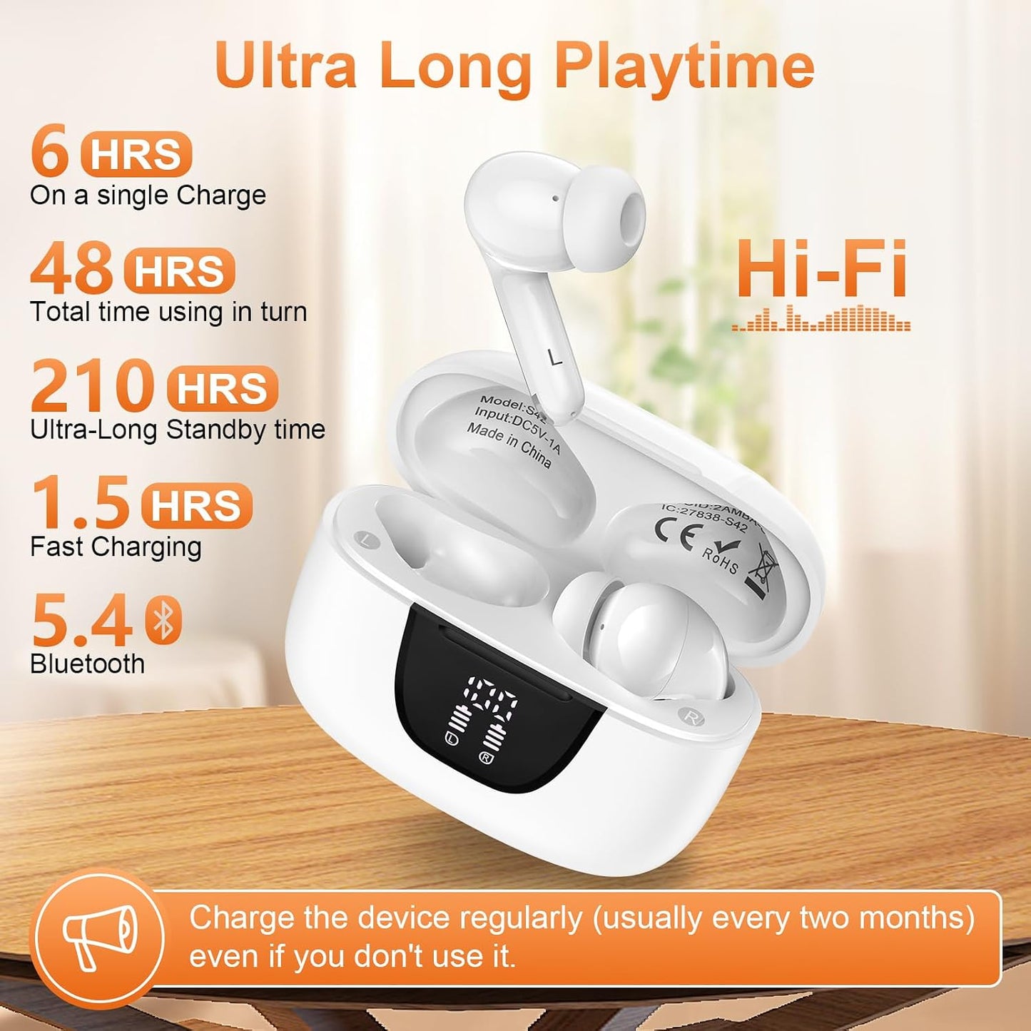 5.3 60H Ear bud Bluetooth Wireless Earbuds ear phone with mic Noise Cancelling Waterproof Earphones blue tooth