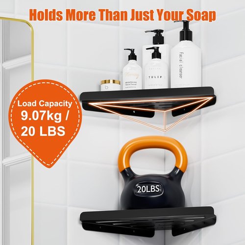 Fikoksol Shower Caddy - 2 Pack Black Metal Corner Shelf | Rustproof Wall-Mounted Bathroom Organizer