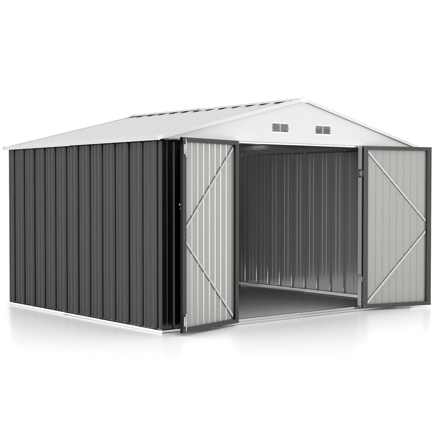 GUNJI 10 x 8 FT Shed Outdoor Storage Shed Metal Garden Shed with Lockable Door Outside Waterproof Tool Shed for Backyard, Patio, Lawn (Gray)