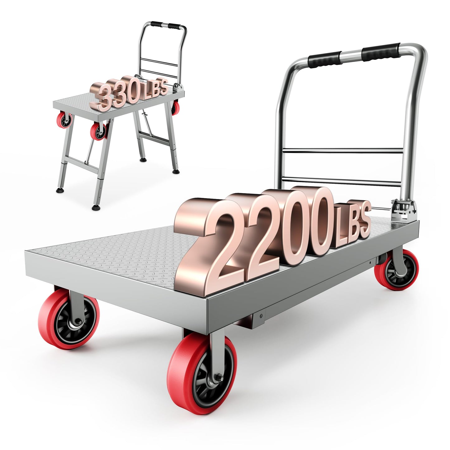 Lomive 2IN1 43"×24" Foldable Platform Truck, Portable Ladder Platform, Height Adjustable Work Scaffolding, 2200lbs Capacity Heavy Duty Flatbed Bed Cart w/2 Swivel Casters