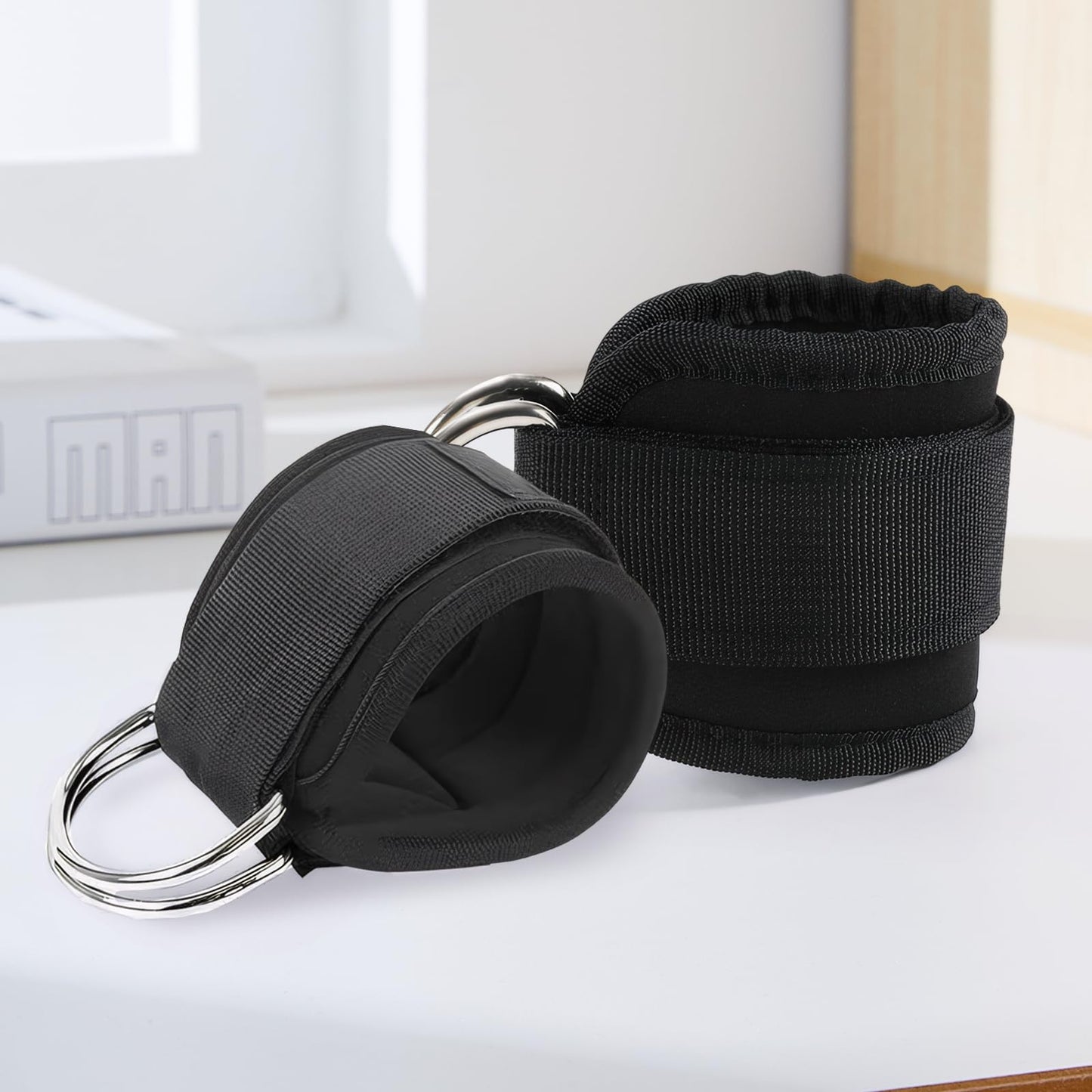 2 PCS Weightlifting Straps with D Ring,Adjustable Wrist Cuffs Gym,Padded Wrist Cuffs,for Cable Machines Strength Training Equipment,Black
