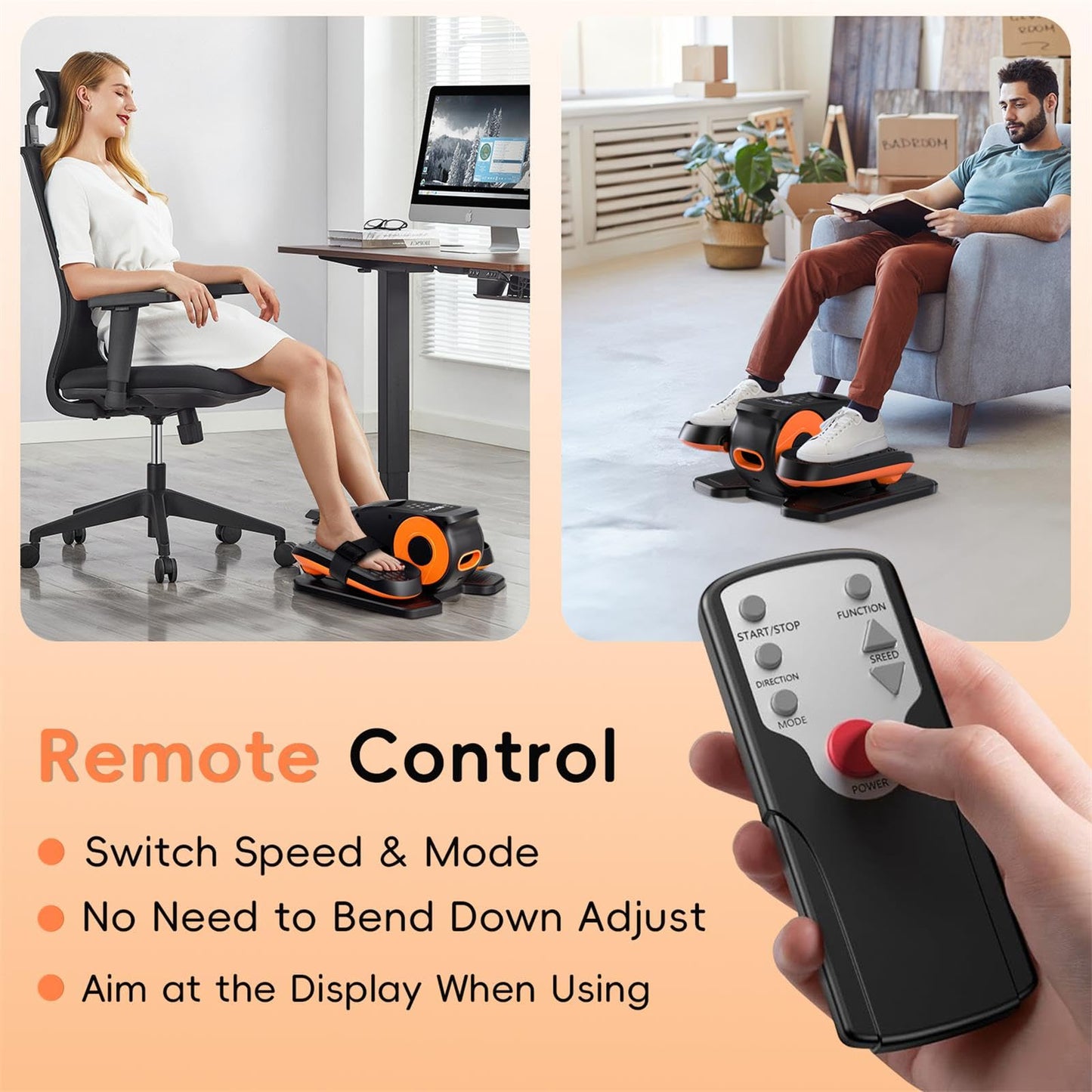 Under Desk Elliptical Machine,Foot Exerciser for Seniors Fully Assembled, Quiet & Portable Electric Seated Pedal Exerciser with Remote Control & 12 Adjustable Speeds