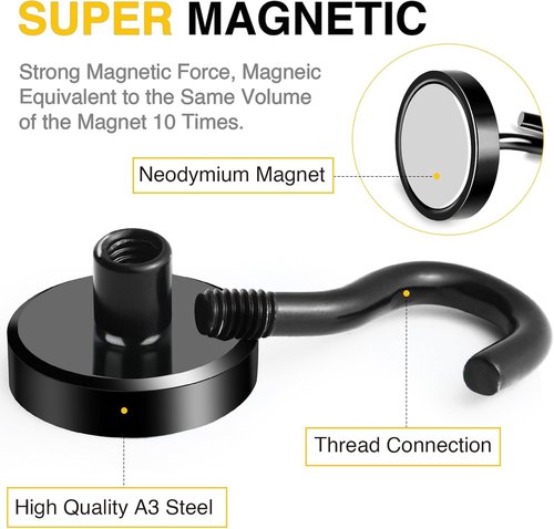 DIYMAG Magnetic Garage Hooks - Heavy Duty 85lbs Capacity | 10 Pack for Classroom, Kitchen, and Wall Mount - Black
