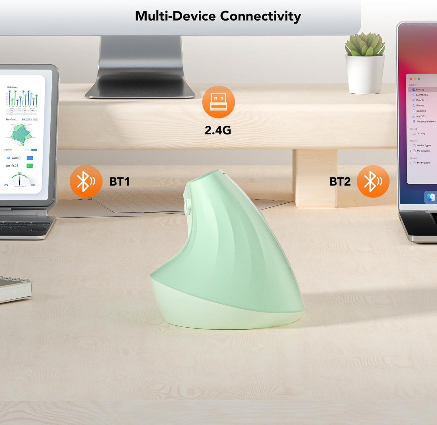KYSONA EM18 5-Level Wireless Ergonomic Vertical Mouse, Ergo Design, Bluetooth Cordless Mouse for Medium/Large Hands