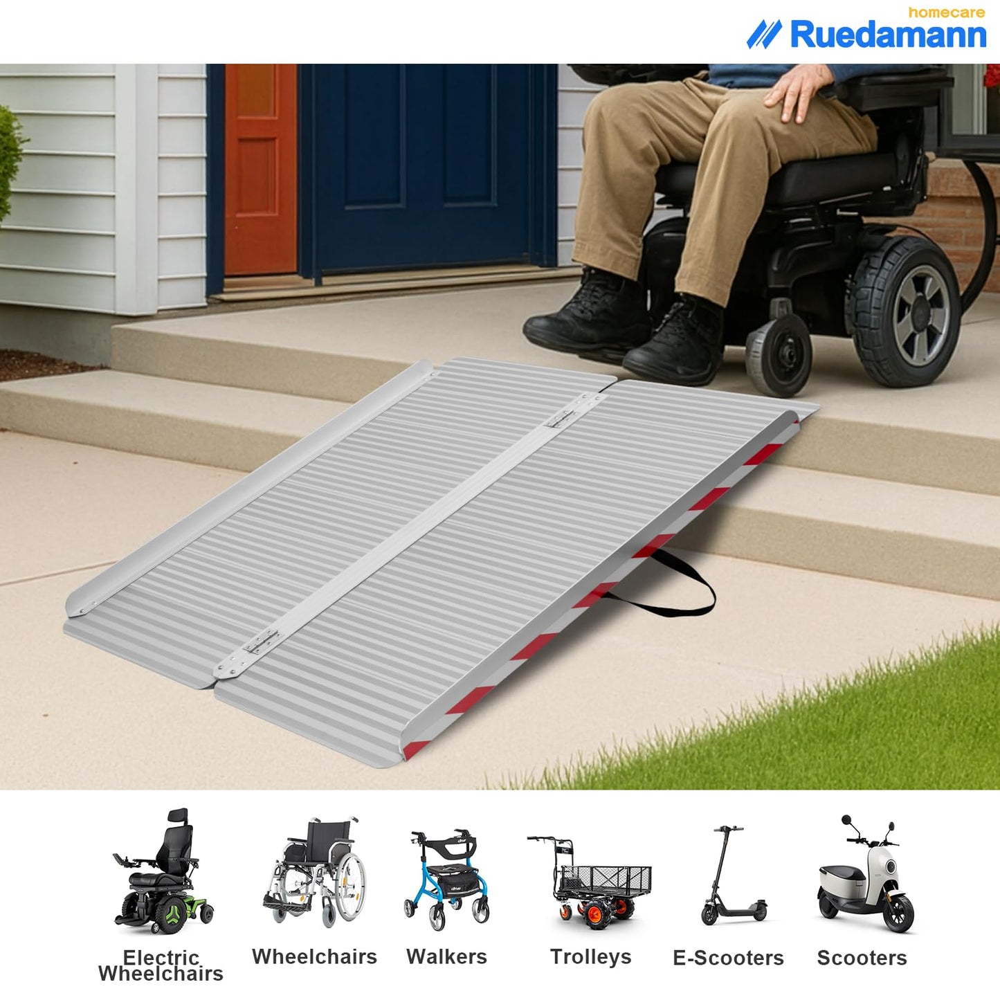 Ruedamann 6FT Wheelchair Ramp, 33" Extra Wide Aluminum Ramps for Wheelchairs for Home, 1000 LBS Capacity Portable Ramp with Handle, Non-Slip Wheelchair Ramps for Home Steps, Entry, Stairs, Doorways