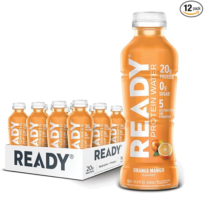 Ready® Protein Water ??20g Whey Protein Isolate, Zero Sugar, Low-Calorie Sports Drink for Hydration & Recovery ??Electrolytes, Essential Amino Acids ??Orange Mango, 16.9 fl oz Bottles (12-Pack)