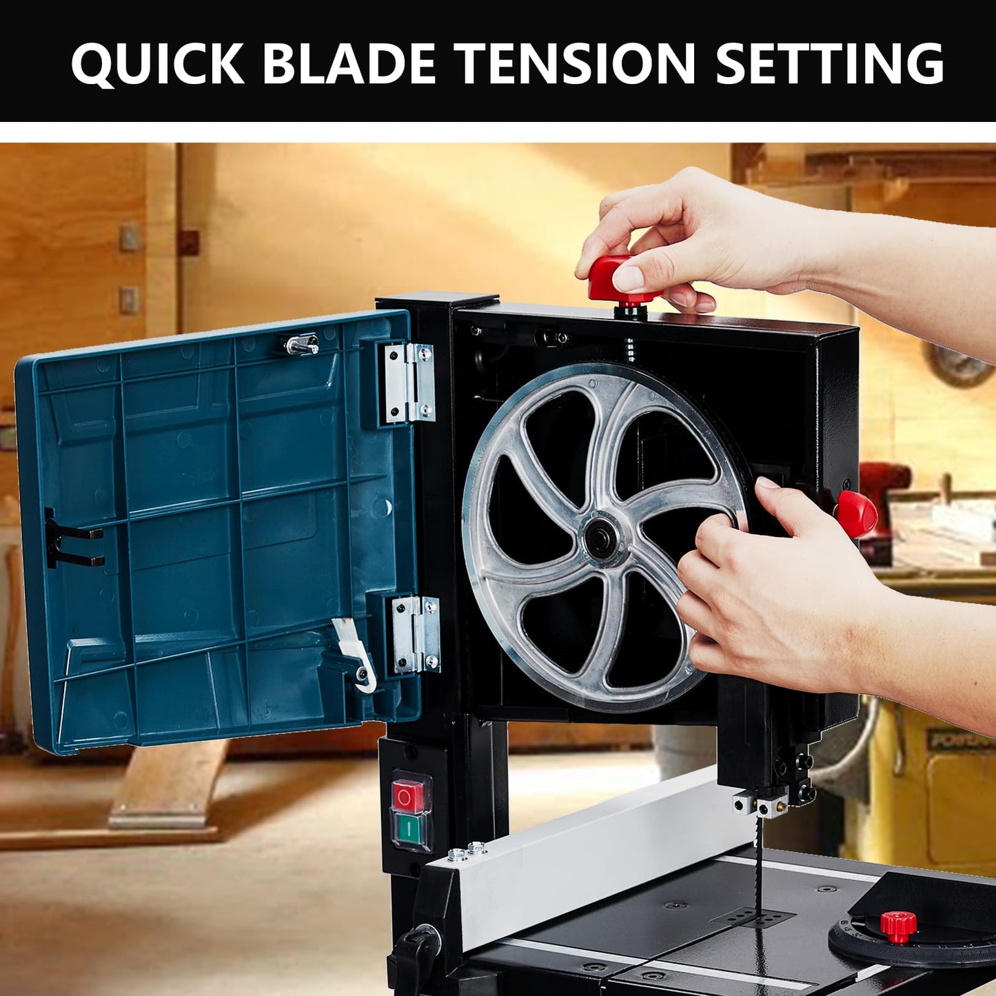8 in Band Saw, ExploreHorizon 0-45 Tilting Range, 3A & 1800RPM Pure Copper Motor Bandsaw, Benchtop Band Saw with Fence and Miter Gauge, for Woodworking Aluminum Plastic