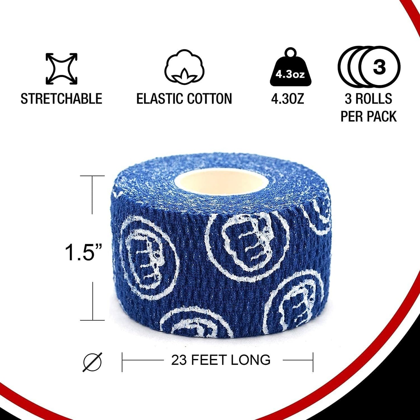 WOD Nation Weightlifting Hook Grip Athletic Tape - Sweat-Proof Thumb Tape - Anti-Blister Weightlifting Grips - Moldable Stretch Gym Wrap - Pack of 3 Rolls, 23 ft Each, Blue