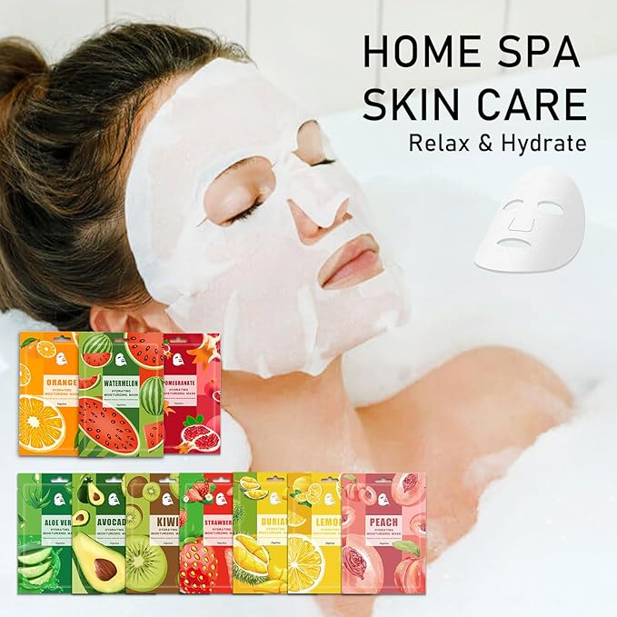 Face Masks Skincare,Hydrating Sheet Masks,Collagen Night Wrapping Mask,Facial Mask for Men&Women,with Collagen Essence and Fruit Extracts,Nourishing and Moisturizing for All Skin Types 10 Pack B8