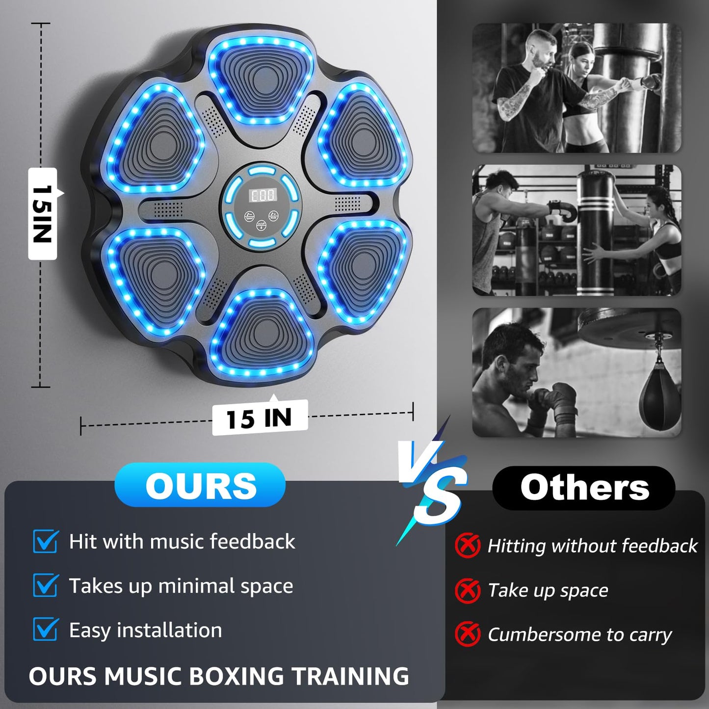 Music Boxing Machine for Kids Adults, Smart Interactive Music Punching Machine with Gloves 11 Modes 9 Speeds Wall Mounted Electronic Boxing Punching Pad for Reaction Training Home Fitness Room Game