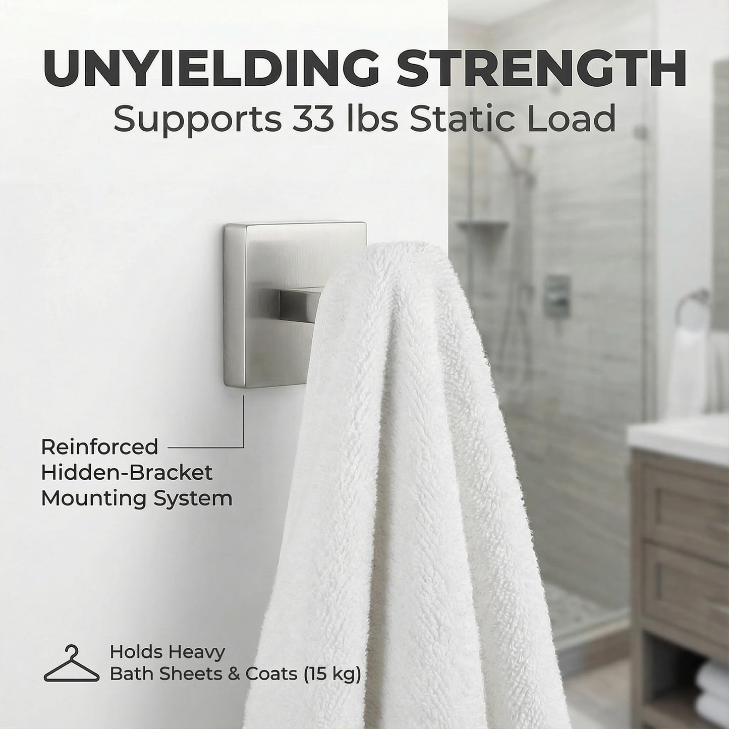 Hiuqixe Towel Hooks for Bathroom 4 Pack, Heavy Duty SUS304 Stainless Steel Robe Hook Wall Mounted, Square Coat Hook Set of 4 for Kitchen Bedroom Hotel Entryway, Brushed Nickel