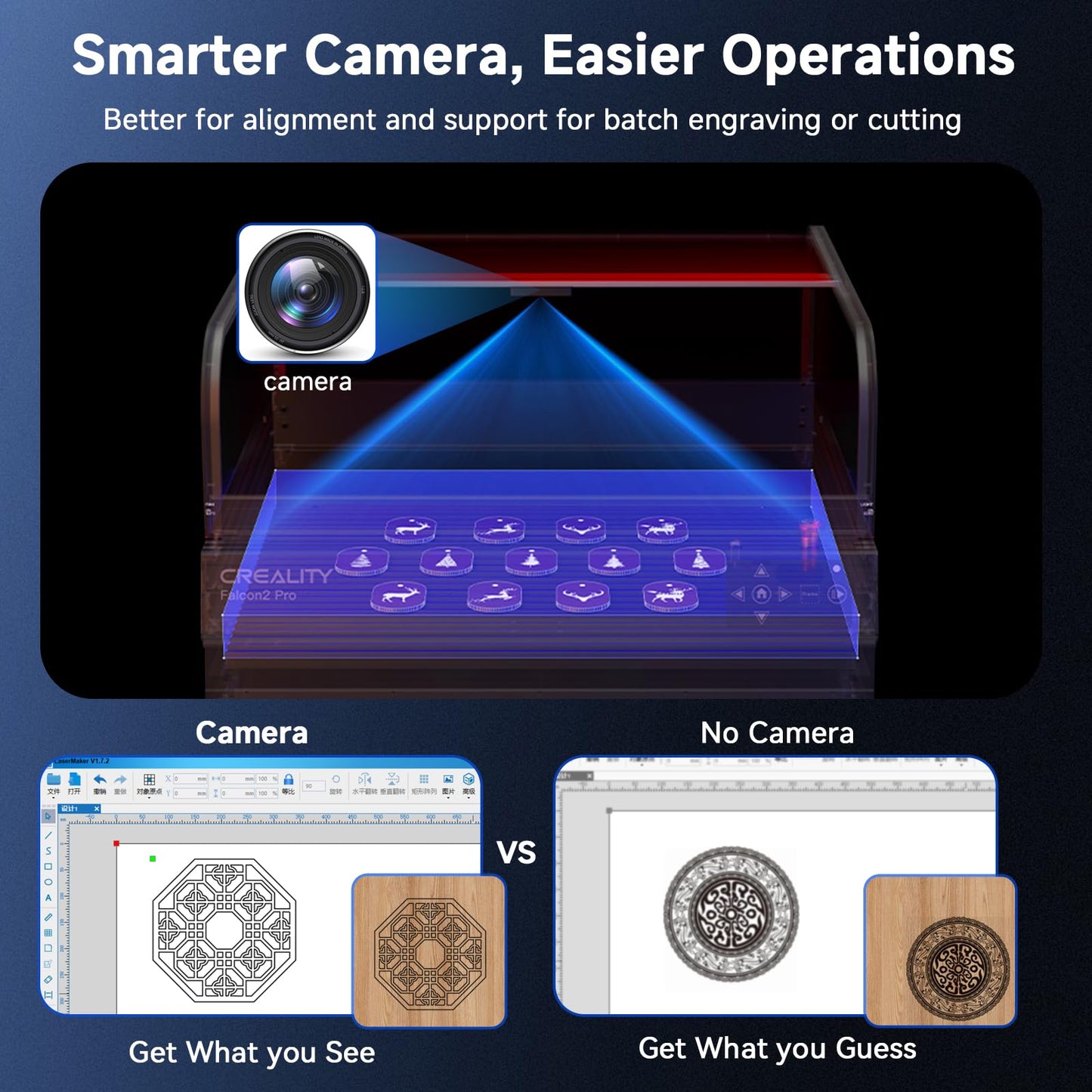 Creality Falcon2 Pro 60W Laser Engraver, Enclosed Laser Cutter with Air Assist, 3-in-1 Laser Module, HD Camera Positioning, Auto Fan, Class 1 Safety Laser Engravering Machine for Wood and Metal