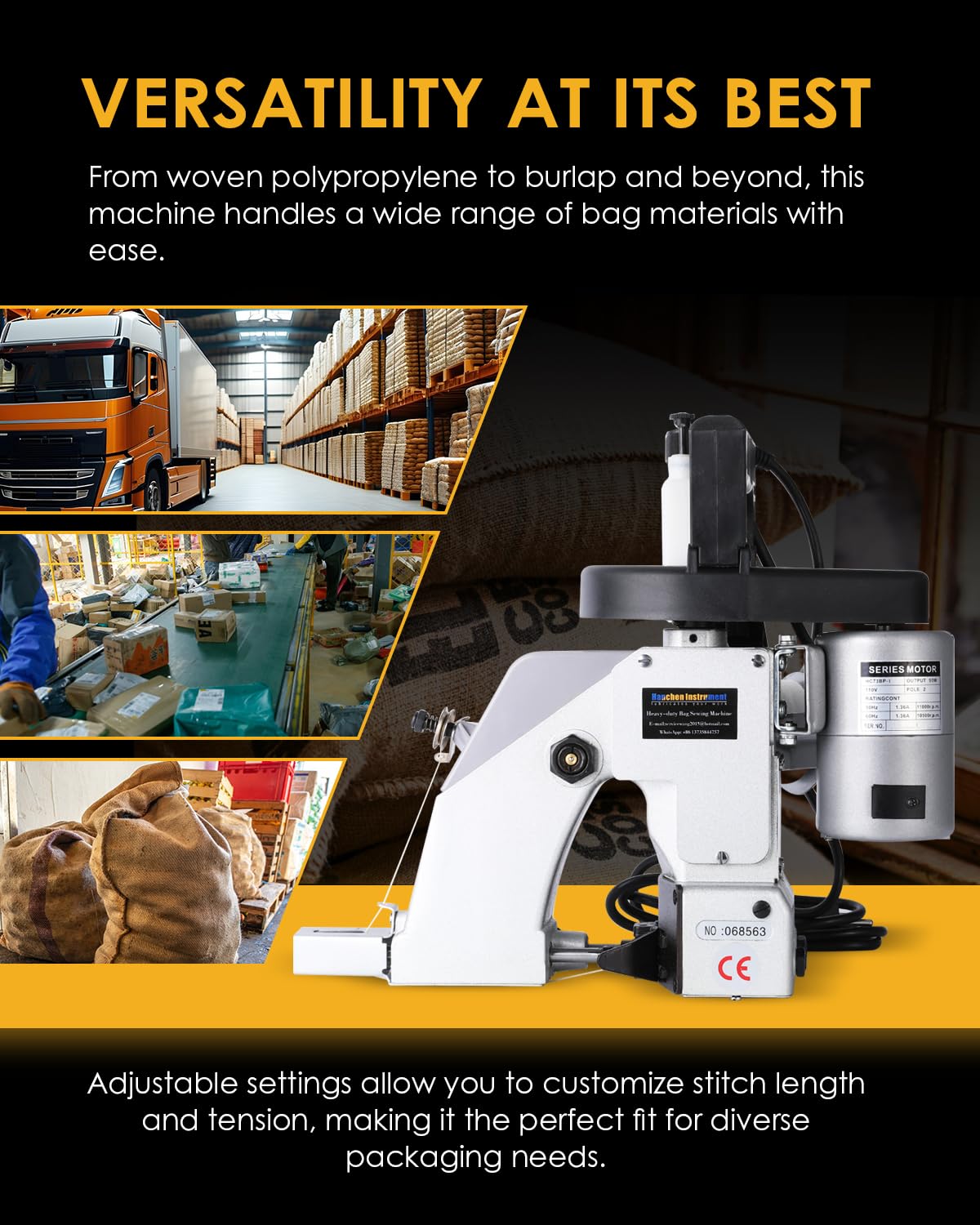 Heavy Duty Bag Sewing Machine – Industrial Bag Sealer for Woven Polypropylene, Jute, Burlap, Paper, and Plastic Bags – Bag Closer for Agriculture, Feed, Grain, Flour, Cement, Sand, Fertilizer