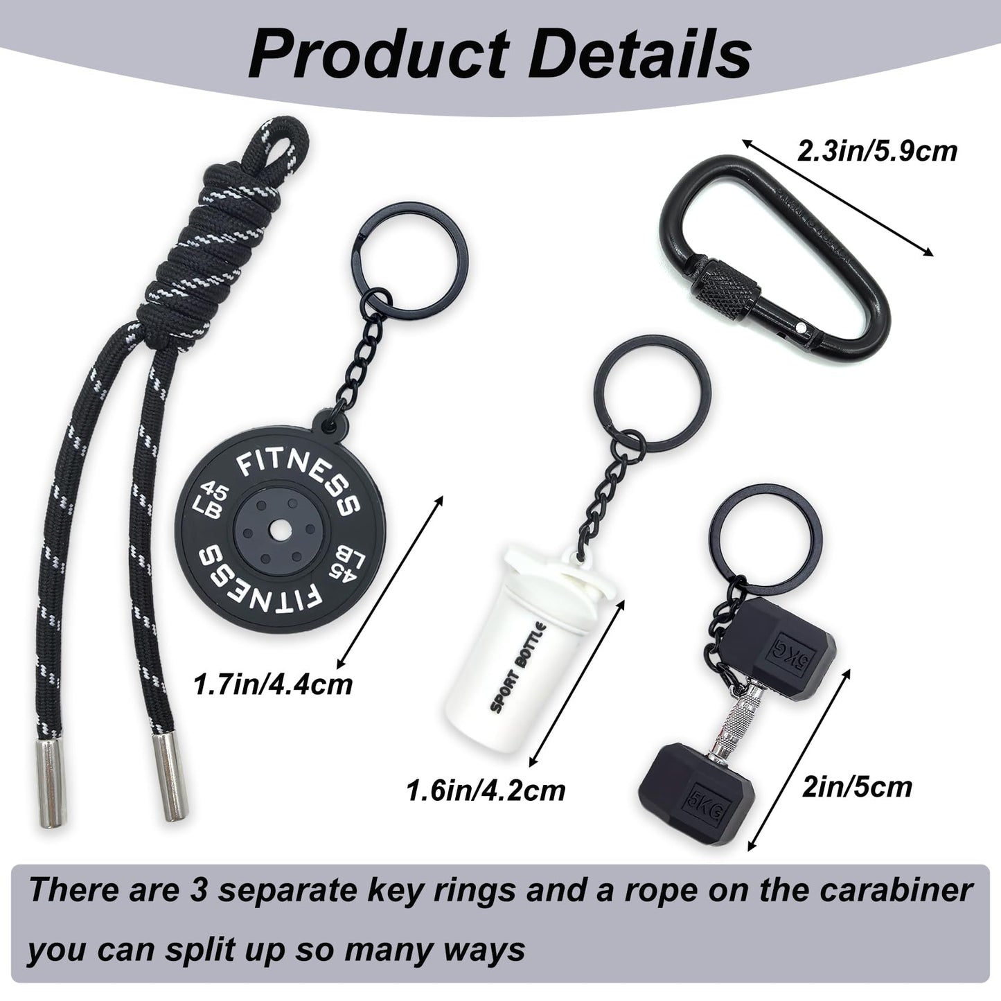 COZIYIAIRD Gym Keychain Charm, Dumbbell Keychain, Bag Charms for Women and Men, Fitness Key Chain Gifts for Gym Lovers(Black and White)