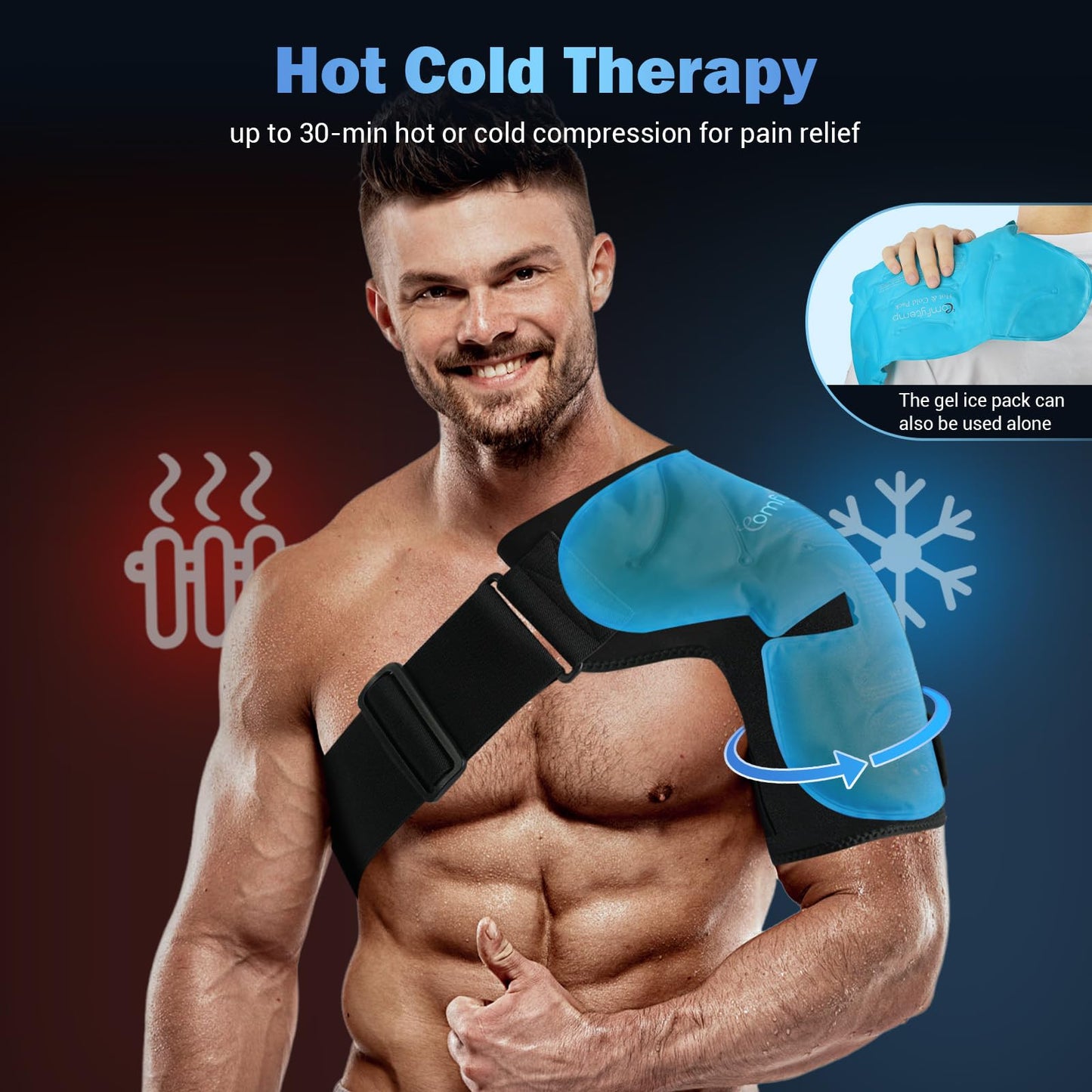 Comfytemp Shoulder Ice Pack Wrap Shoulder Brace, Gel Cold Compression Sleeve for Injuries Reusable Arm Rotator Cuff Pain Relief, Recovery Items for Women Men, 1 Gel Ice Pack