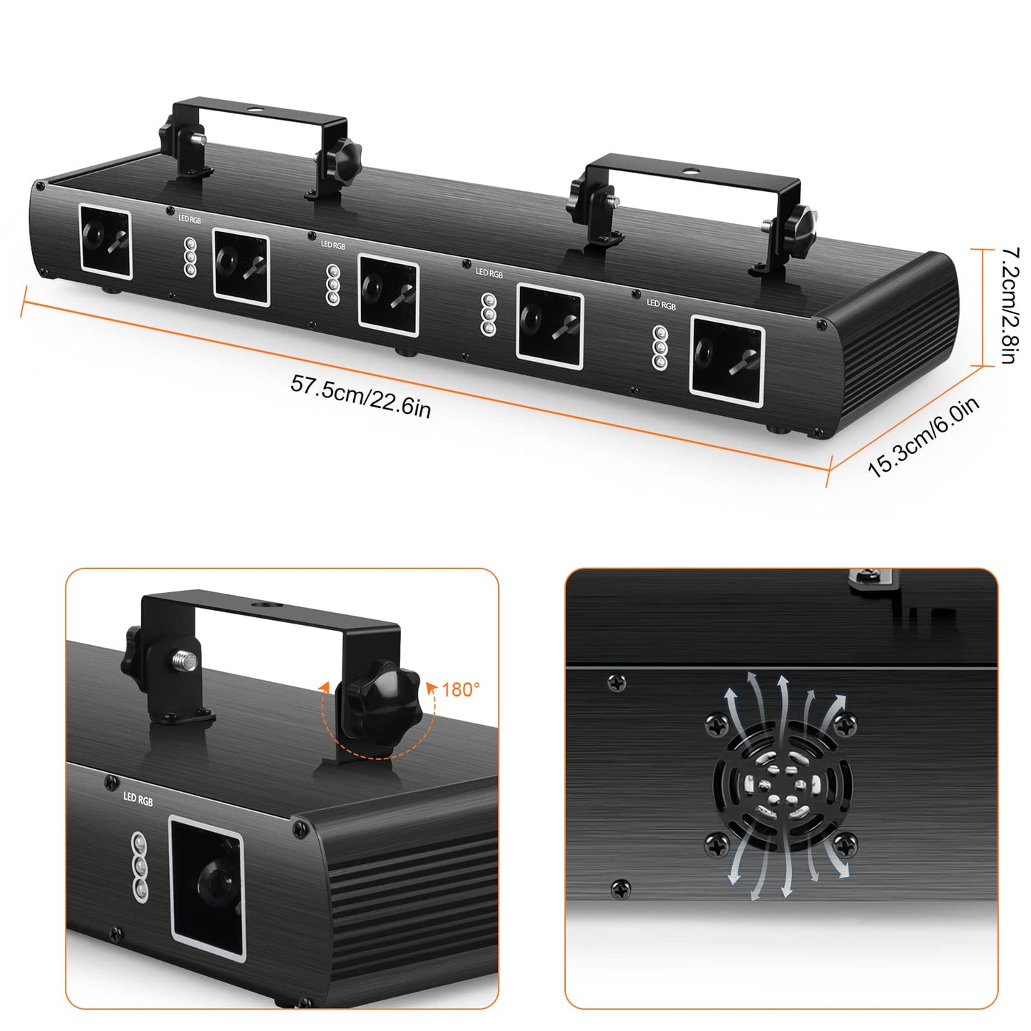U`King Stage Laser Light, 5 Beam Sound Activated DJ Party Lights RGBYC LED Music Projector with Remote Control DMX for Dancing Birthday Bar Pub Stage