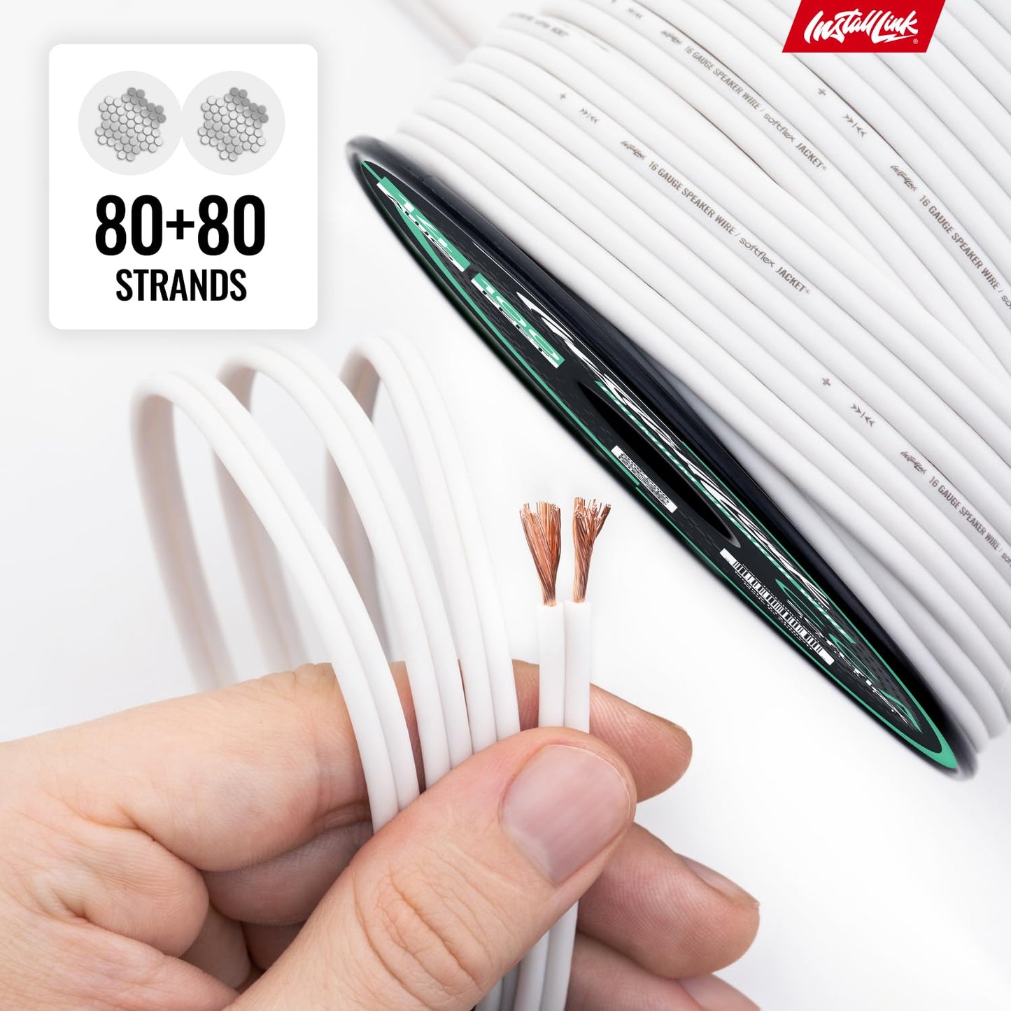 16 100ft, Install Link Gauge Speaker Wire (White) for Car, Home or RV Audio Cable, CCA