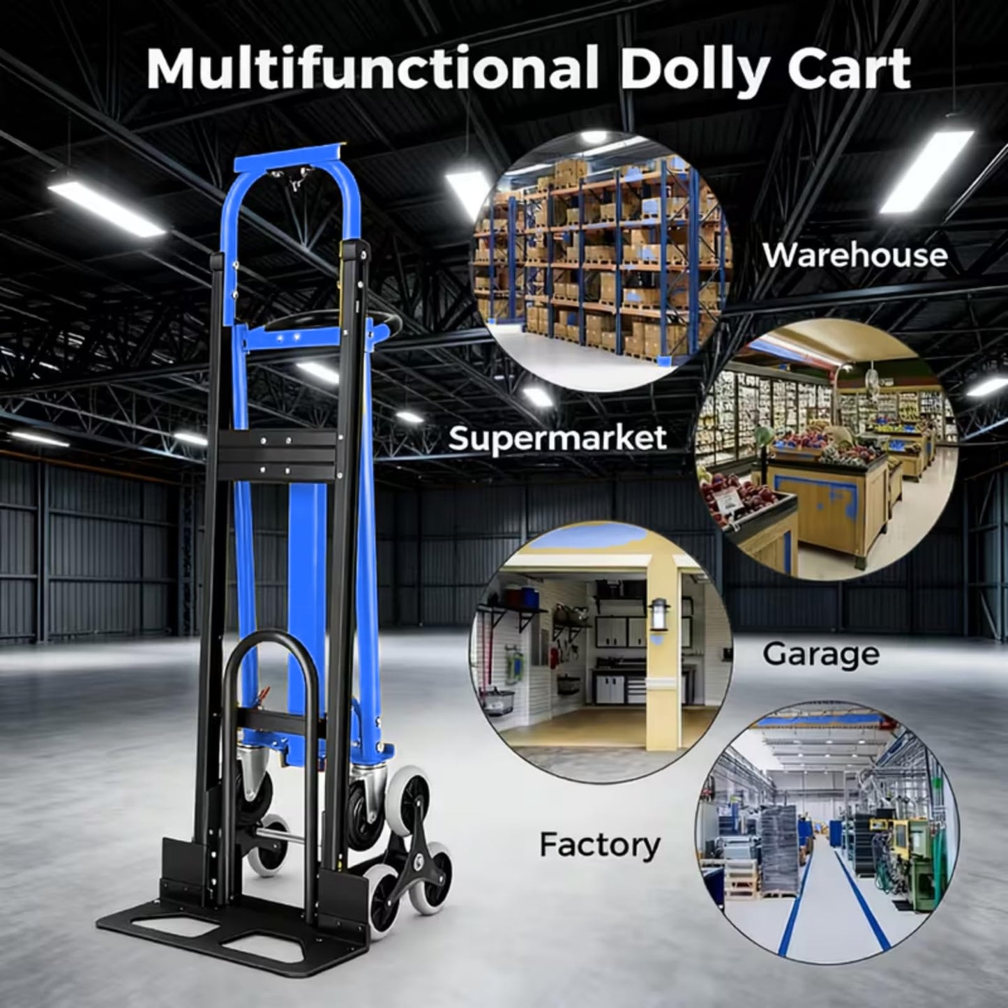 1000LBS Convertible Hand Truck, Heavy Duty Foldable Aluminum Stair Climbing Dolly with Solid Wheels for Moving/Office/Travel (Blue)