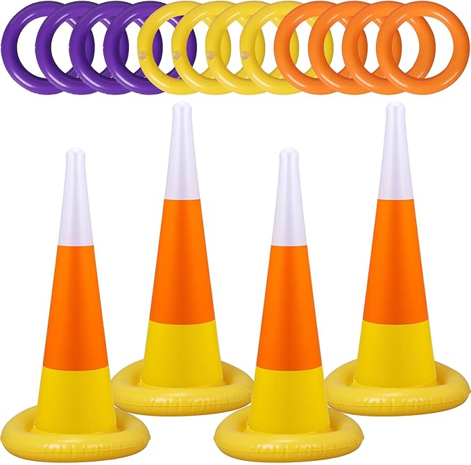 Inflatable Candy Corn Ring Toss Game Set Halloween Carnival Party Inflatable Ring Toss Games for Kids Adults Halloween Party