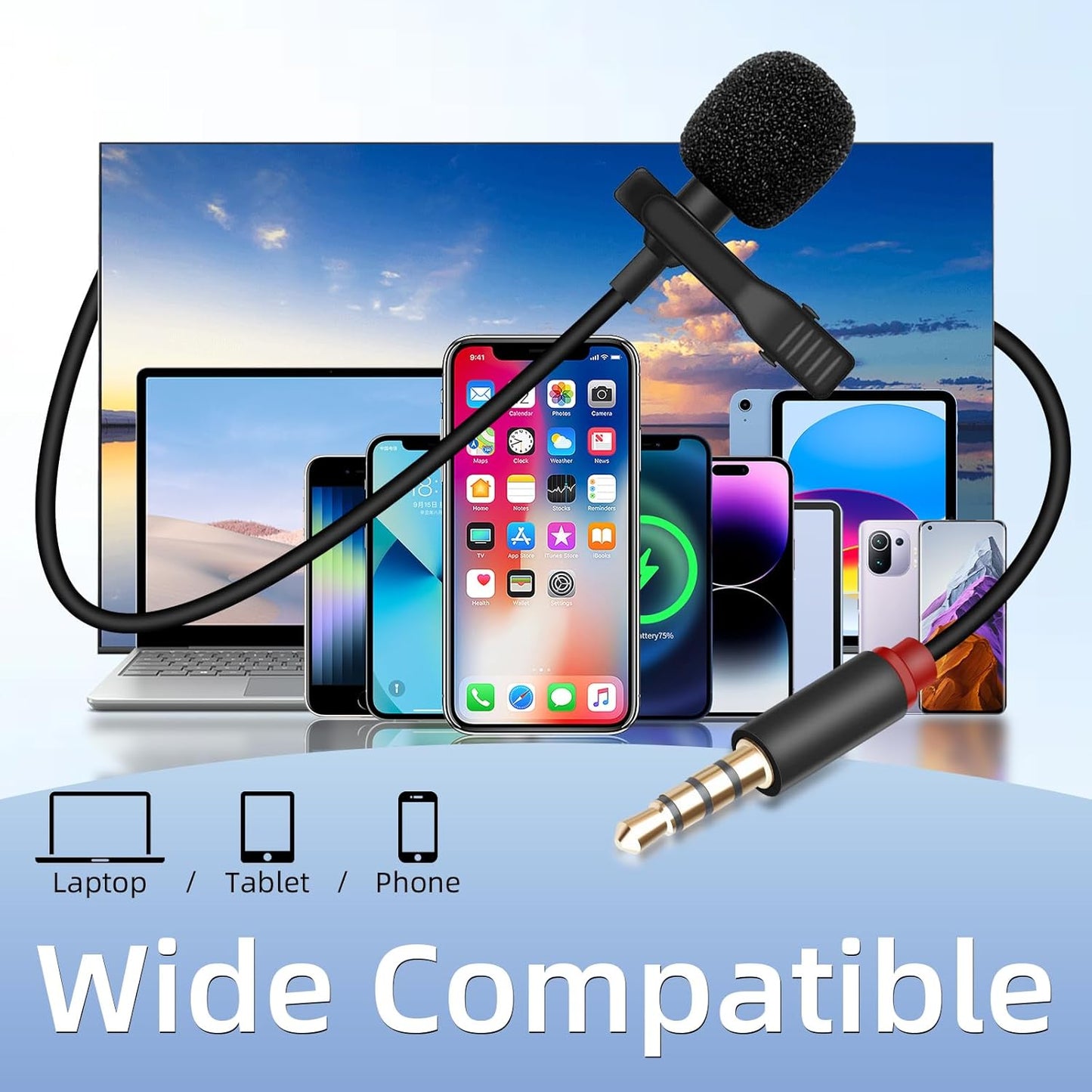 GELRHONR 3.5mm 3.5mm(1/8") 4.9FT Lavalier Microphone, TRRS Plug Invisible Lapel Microphone Wired for Phone, PC, Camera