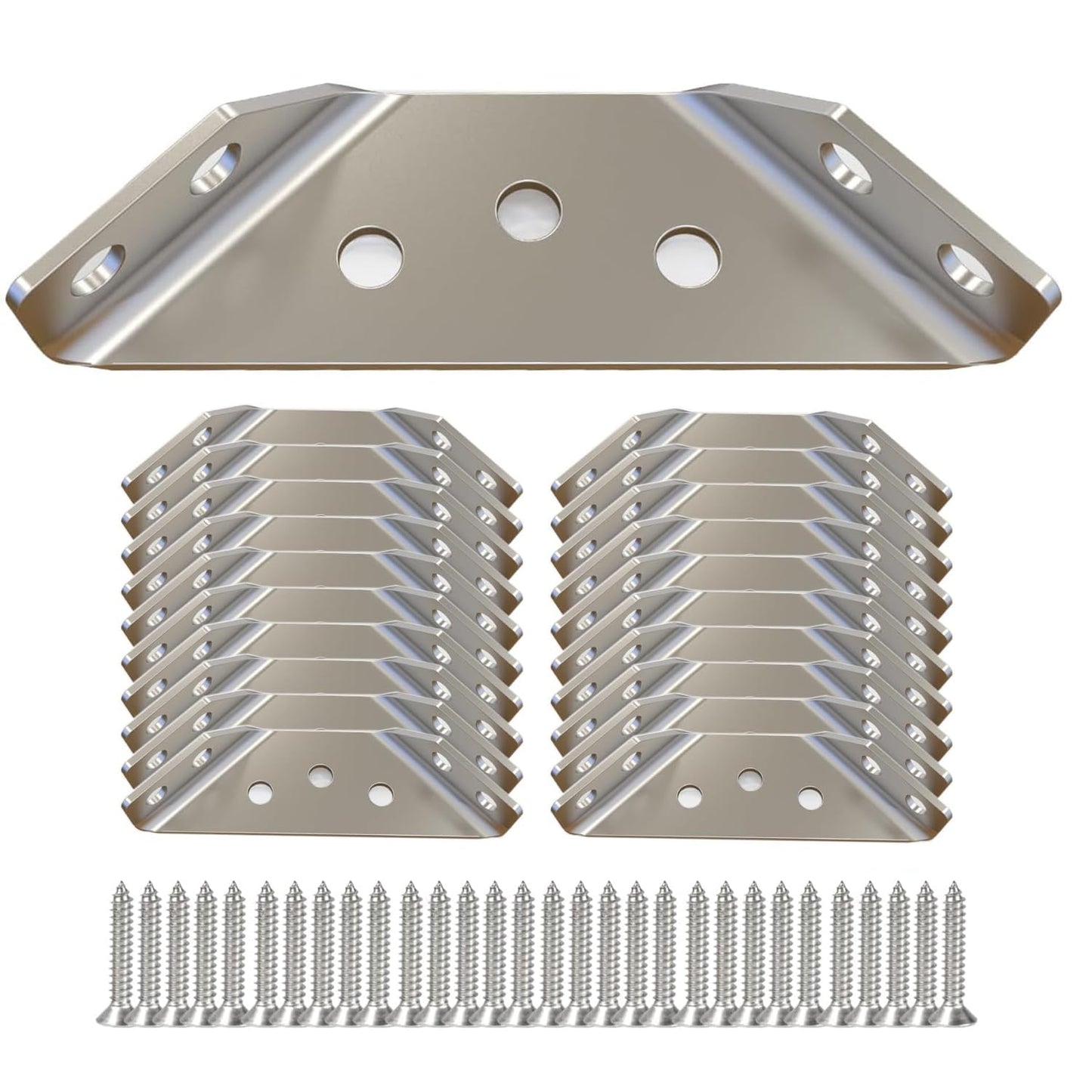 20-Pack Heavy Duty Stainless Steel L Brackets for Wood - 90° Corner Braces with Screws Included, for Furniture, Shelves, Cabinets & DIY Projects