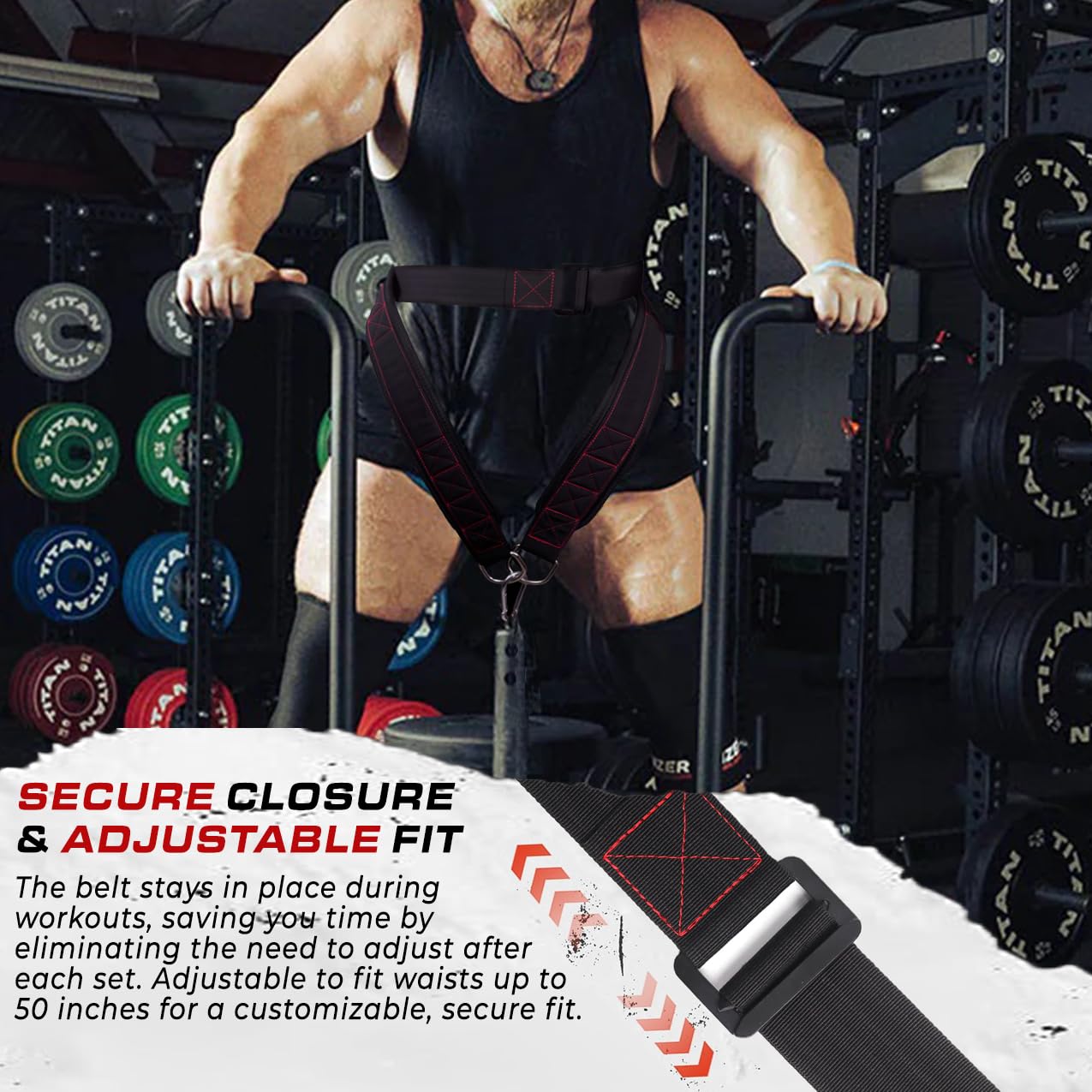 Belt For Belt Squats, Rack Attachment & Squat Machine, Weight Lifting&Powerlifting – Back Support, Low-Profile, Padded Hip & Thigh, Secure Buckle, Heavy Duty