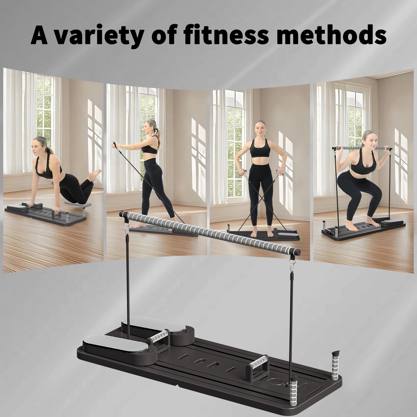 VigorEdge Pilates Board - Pilates Reformer Set, Multi-Purpose Foldable Pilates Reformer Board for Home,11 in 1 Pilates Equipment (Gray)