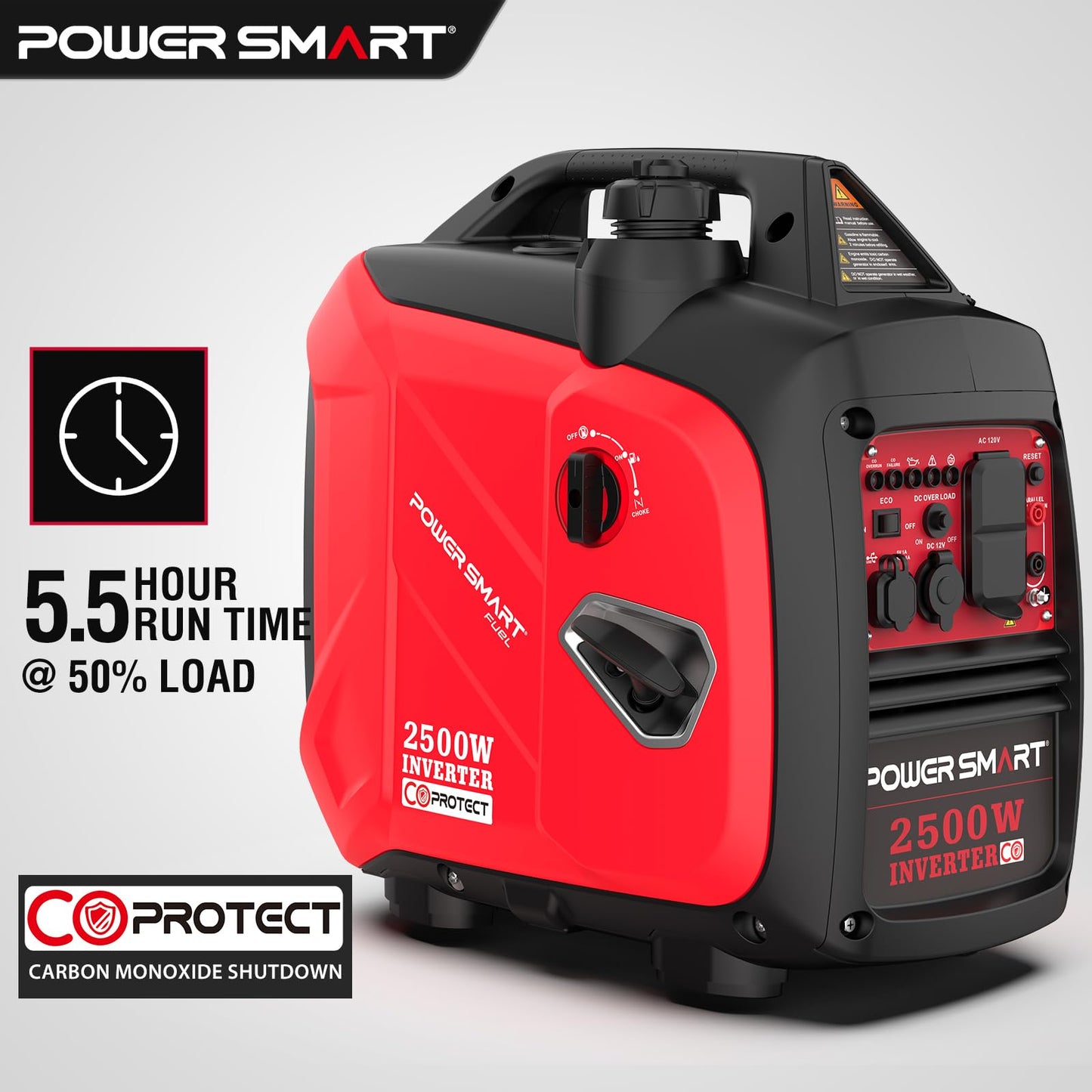 PowerSmart 2500W Gas Powered Portable Inverter Generator With CO Sensor- Super Quiet Generator for Home Use, Camping, Outdoor Use, Parallel Ready, EPA Compliant