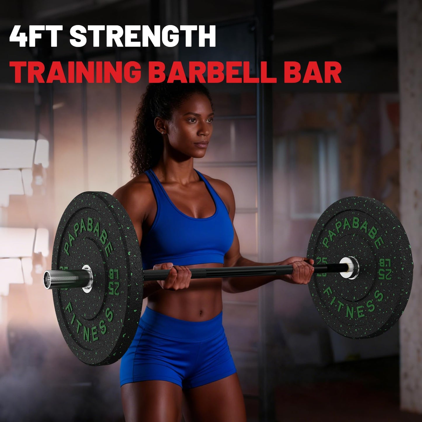 PAPABABE Olympic Barbell, 4ft Short Barbell for Strength Training and Technique Adjusting, 2 inch Olympic Bar with Volcano Knurling Spin Sleeves Comfortable Grip for Bench Press Curls Deadlifts home gym Beginner BlackSilver