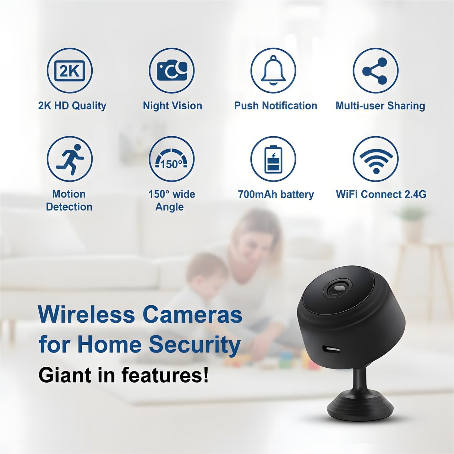 ELEFOCUS Camera,2K Hidden Mini Camera,Nanny Cam Hidden Camera,WiFi Spy Camera with Night Vision & Motion