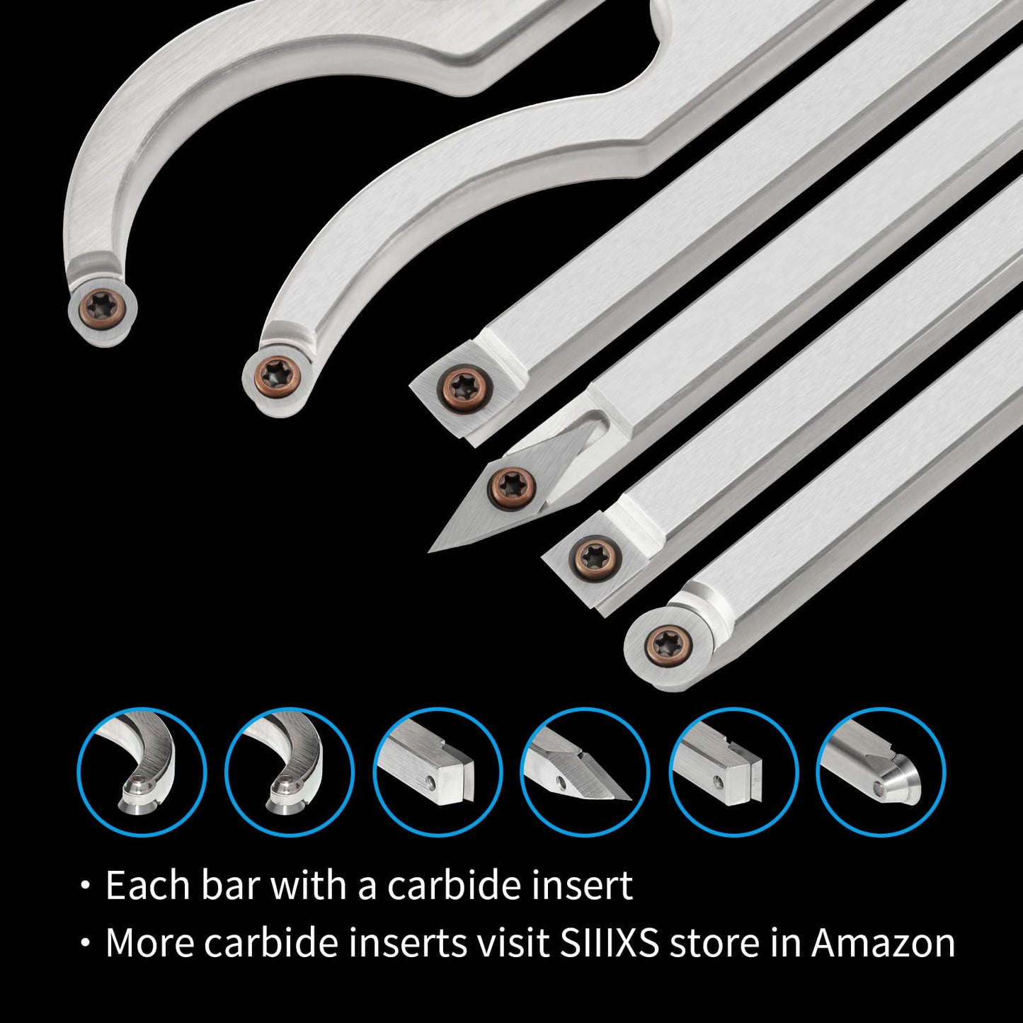 SIIIXS Full Size Carbide Wood Lathe Turning Tool Kit with Wooden Box, 6pcs 18" Professional Carbide Lathe Tools including Swan Neck Hollower, Rougher, Finisher, Beech Handle with Rubber