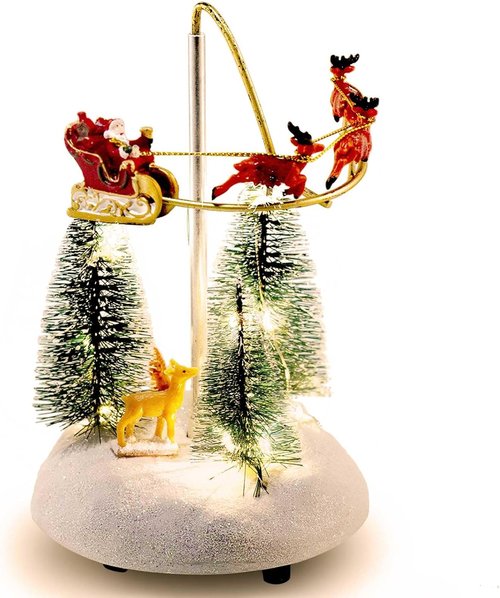 Innodept12 Christmas Snow Village Animated Flaming Sleigh Figurine - Musical Lights & Colorful Decor