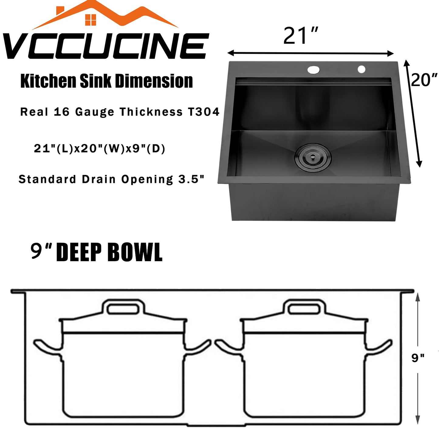 VCCUCINE 21x20 Inch Gunmetal Black Drop in Bar Sink Kitchen Sink Workstation,Topmount RV Small Kitchen Sink,16 Gauge Stainless Steel Wet Bar Sink,Outdoor Single Bowl,Prep Sink with Accessories
