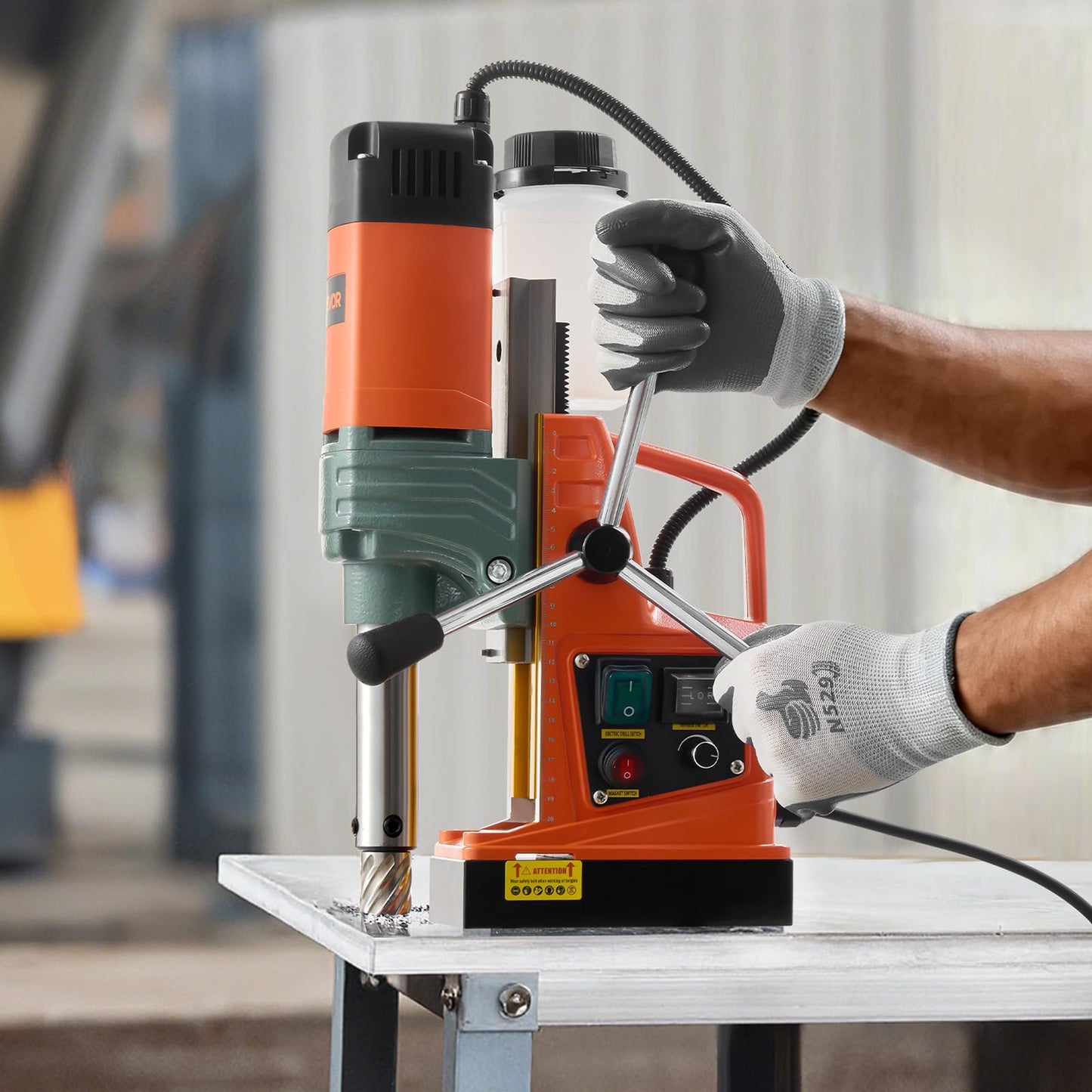VEVOR 1450W Mag Drill Press, 2" Core Drilling Machine, 2922 lbf Variable Speed Portable Magnetic Drill, Heavy Duty Metal Hole Cutter with 6 Annular Cutters for I-Beam Steel Fabrication & Jobsite