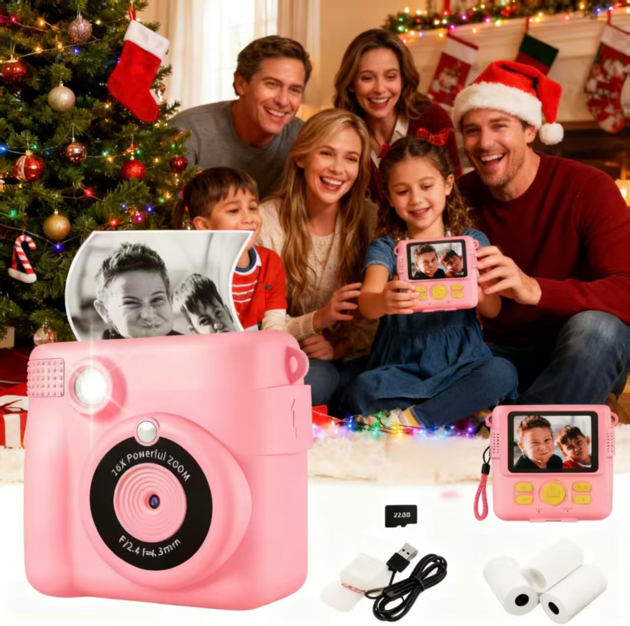 WEEFUN 16X 32G 2.4Screen 4 5 6 7 8 9 10 Kids Camera Instant Print, Safe Toddler Camera, HD Digital Cameras Digital Zoom