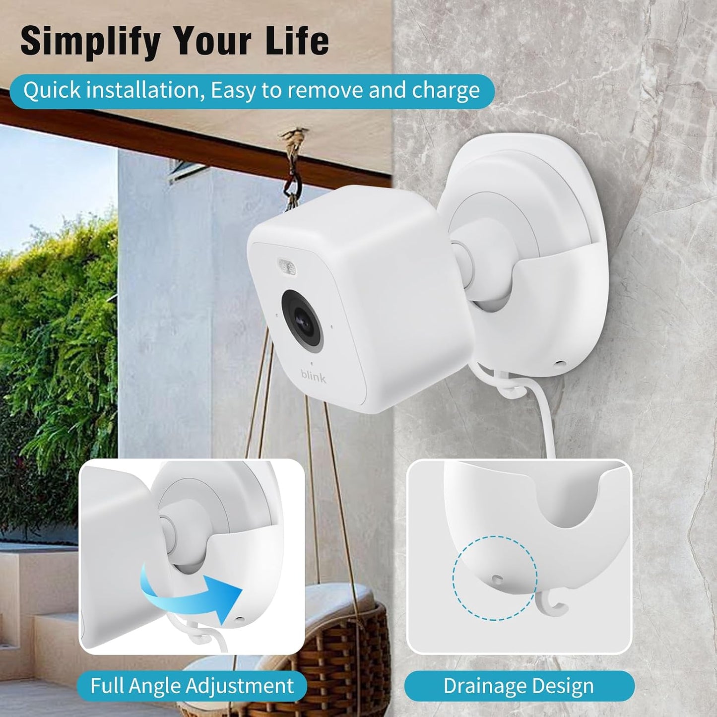 3 Pack 4/Outdoor 2K+/Mini 2/Mini 2K+ Blink Camera No Drill No Screws Wall Mount Bracket for Blink Outdoor Indoor