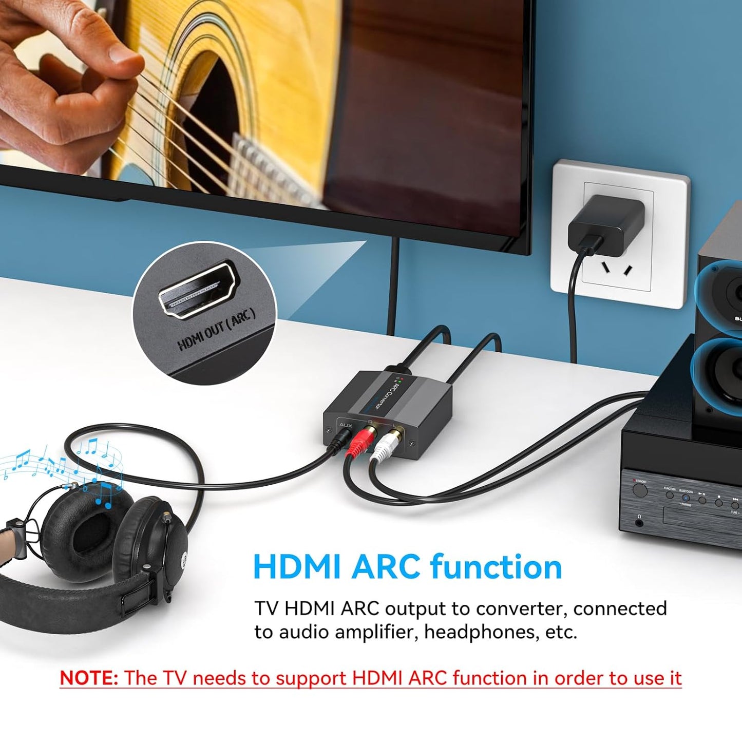 4K60Hz 3.5mm HDMI ARC Adapter HDMI ARC Audio Extractor with and L R Stereo Audio for HDTV Soundbar Speaker Amplifier