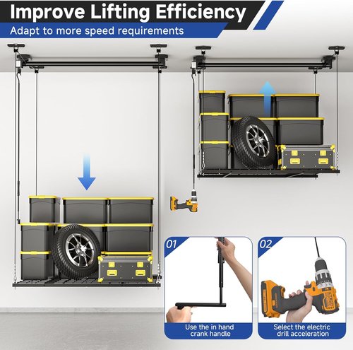 GADFISH Garage Ceiling Lift Storage Rack - Space-Saving Overhead Solution | 4x4 Ft, 350LBS Capacity, 85" Height