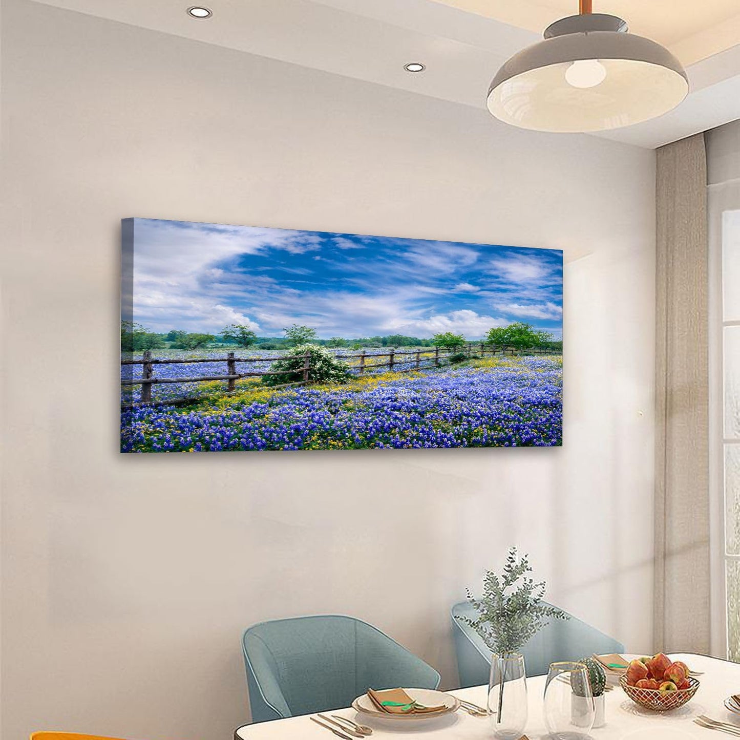 Large Framed Wall Art Ready to Hang 20" x 40" clouds over texas bluebonnets landscape stock pictures royalty free Canvas Print Artwork Wall Art Painting Pictures Home Office Wall Décor Modern Poster
